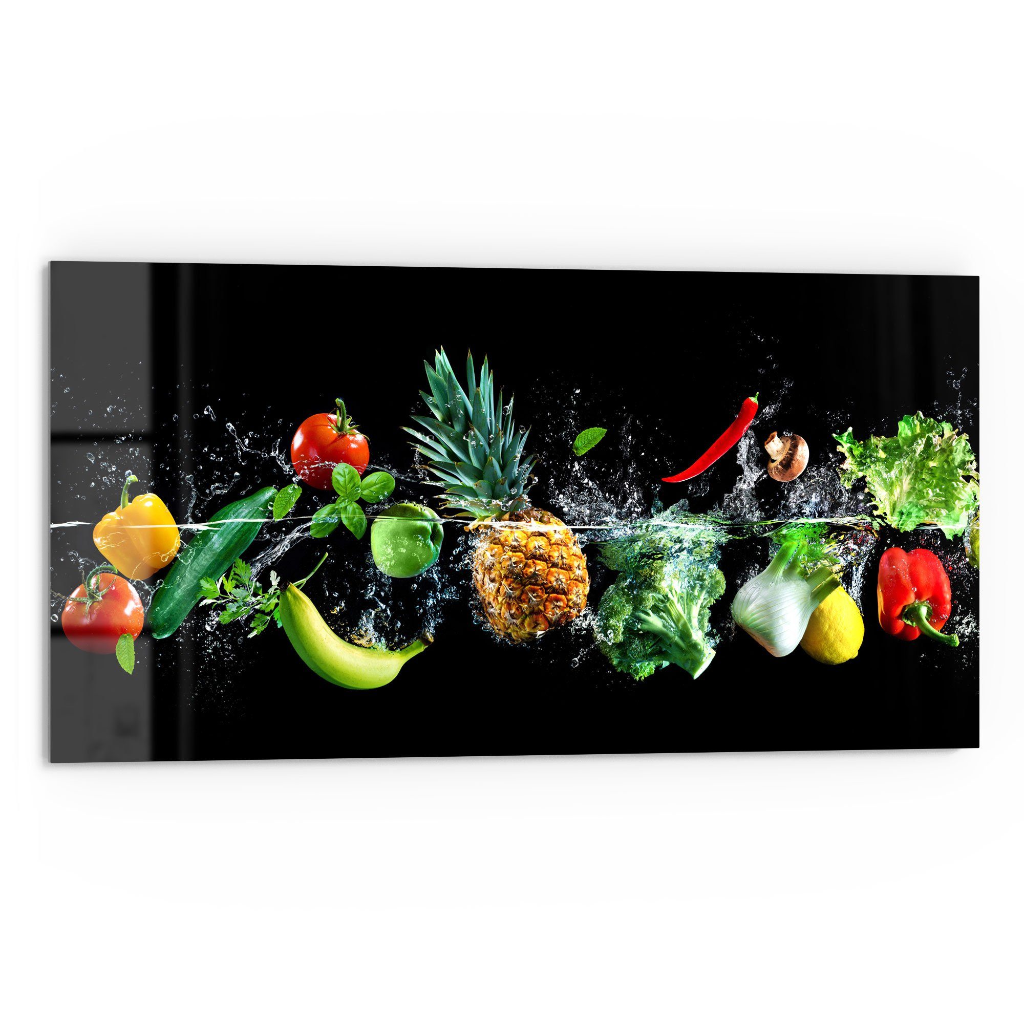 DEQORI Küchenrückwand 'Sauberes Obst und Gemüse', Glas Spritzschutz Badrückwand Herdblende | Küchenrückwände