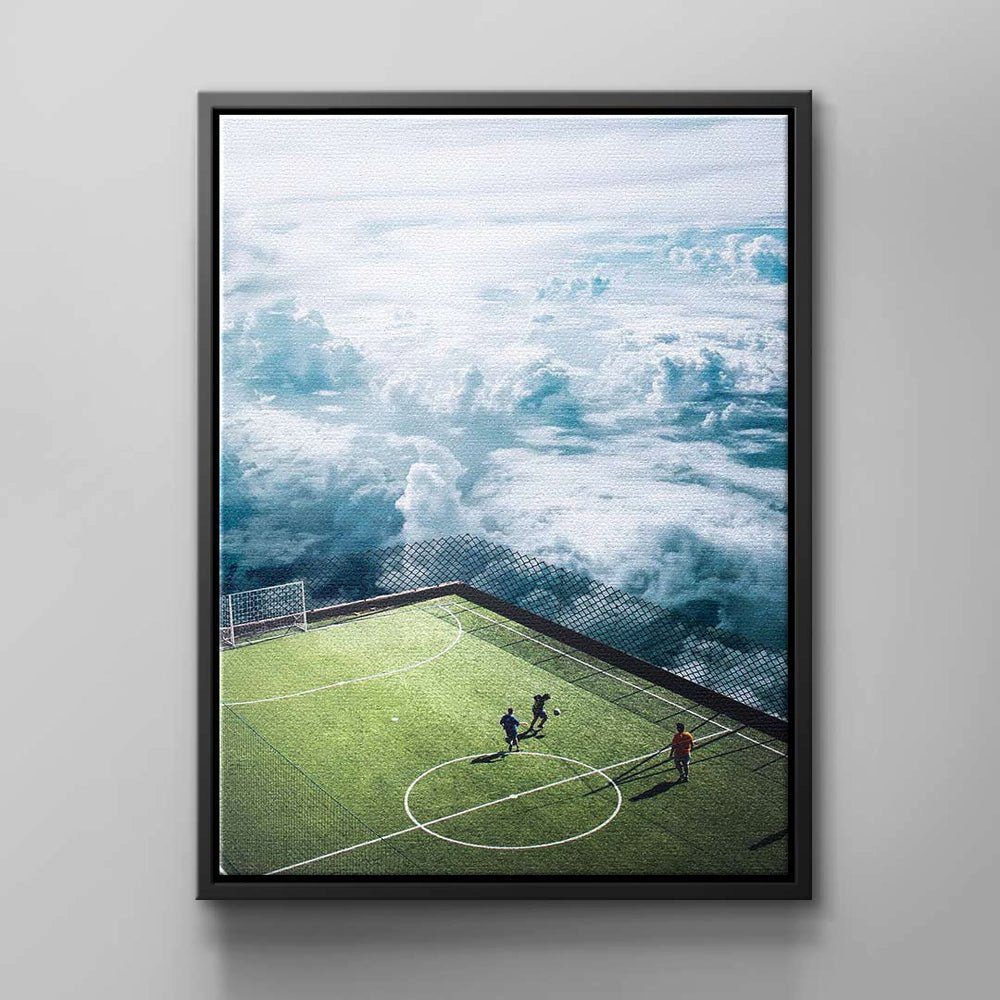 DOTCOMCANVAS® Leinwandbild, Moderne Wandbild vom Fußballplatz schwarzer Rahmen
