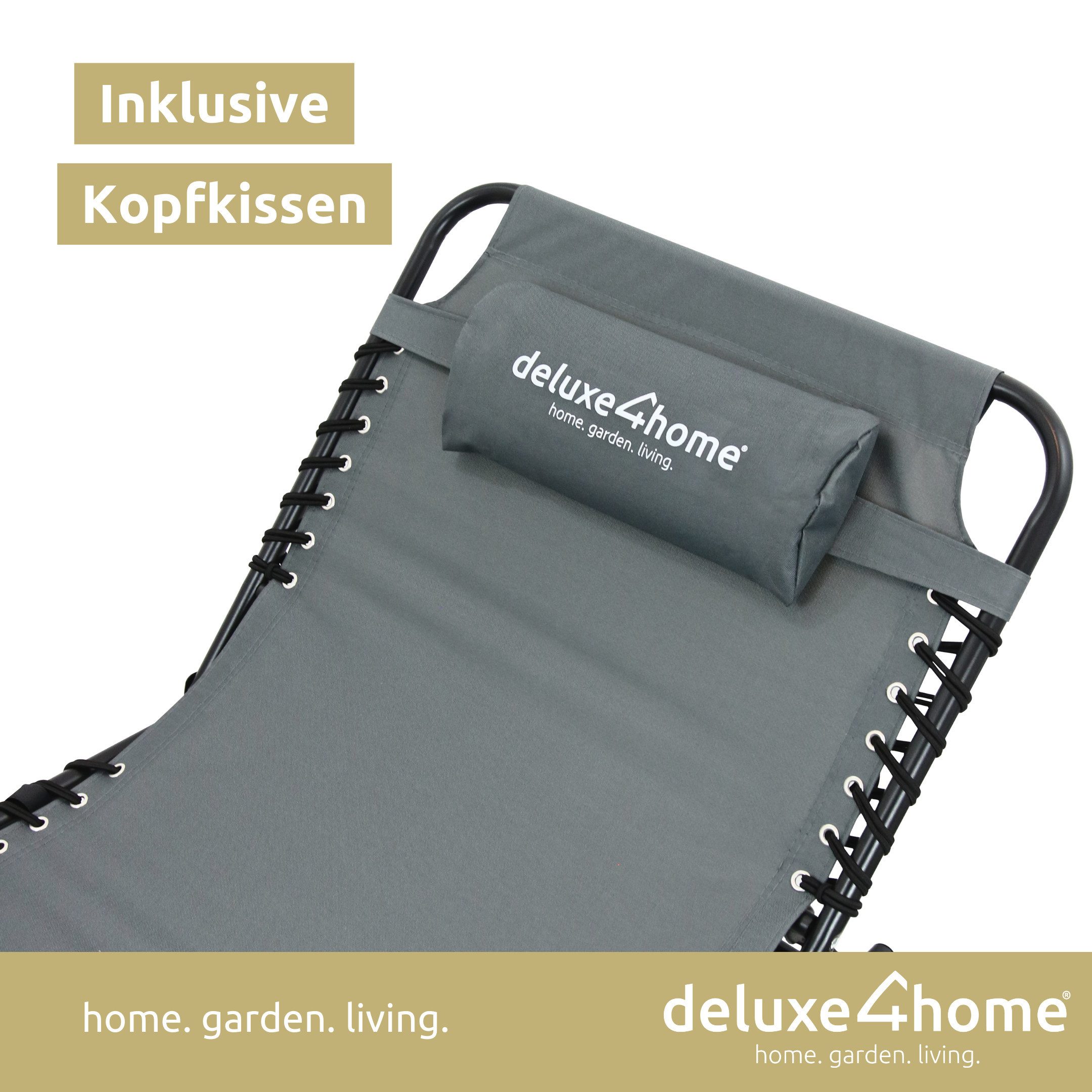 deluxe4home Gartenliege Sonnenliege 5-stufig Verstellbar I Liegestuhl Anthrazit Campingliege, Verstellbar