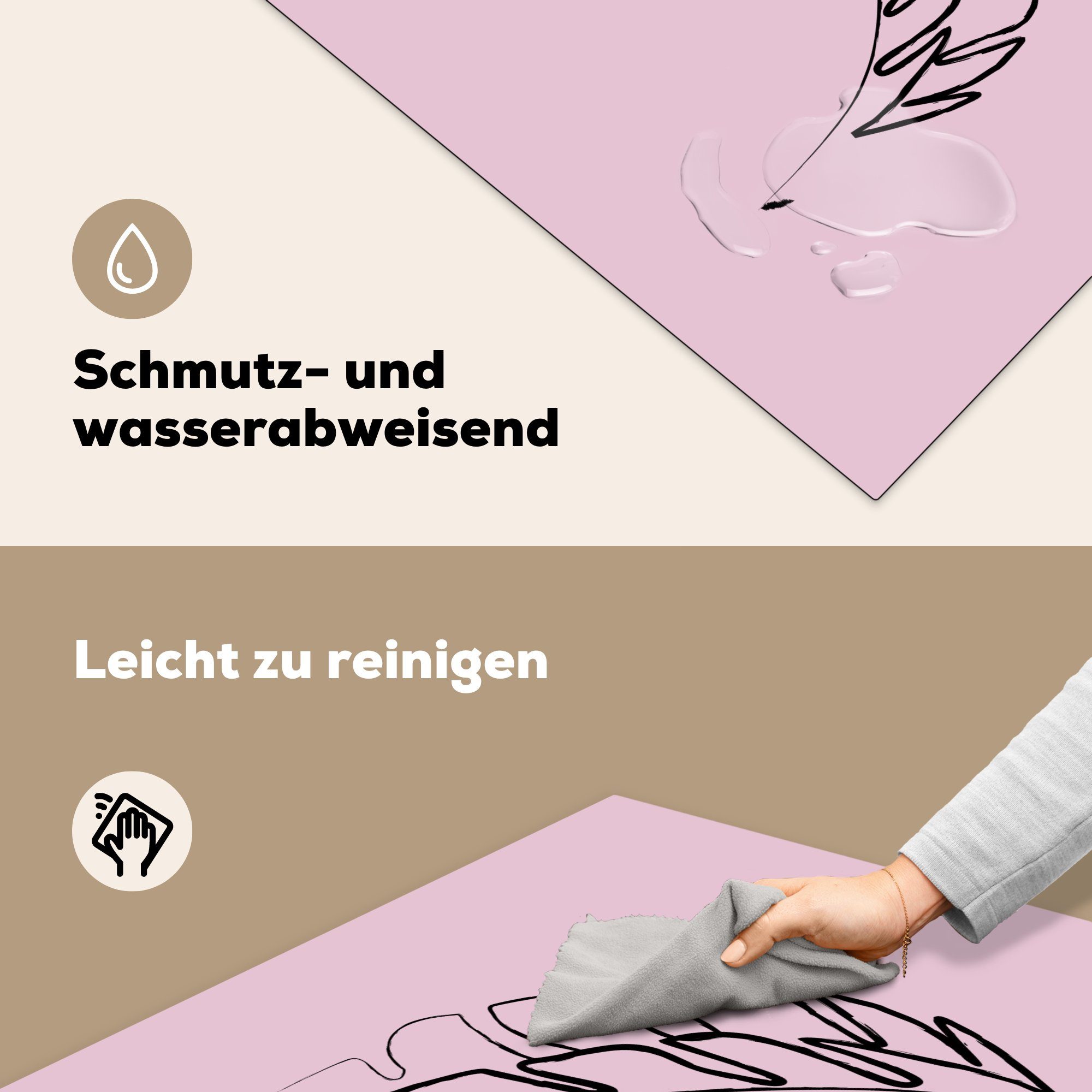 tlg), (1 MuchoWow 78x78 Vinyl, für - Arbeitsplatte Blatt - Herdblende-/Abdeckplatte Minimalismus, cm, Linienkunst küche Ceranfeldabdeckung,