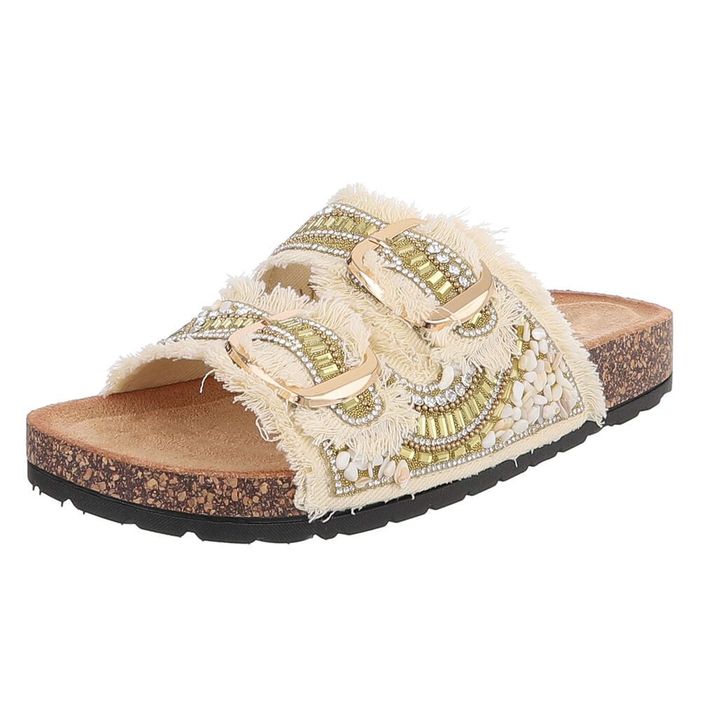 Ital-Design Damen Pantolette mit Schnallen und Komfortfußbett Pantolette (91742241) Flach Pantoletten in Gold