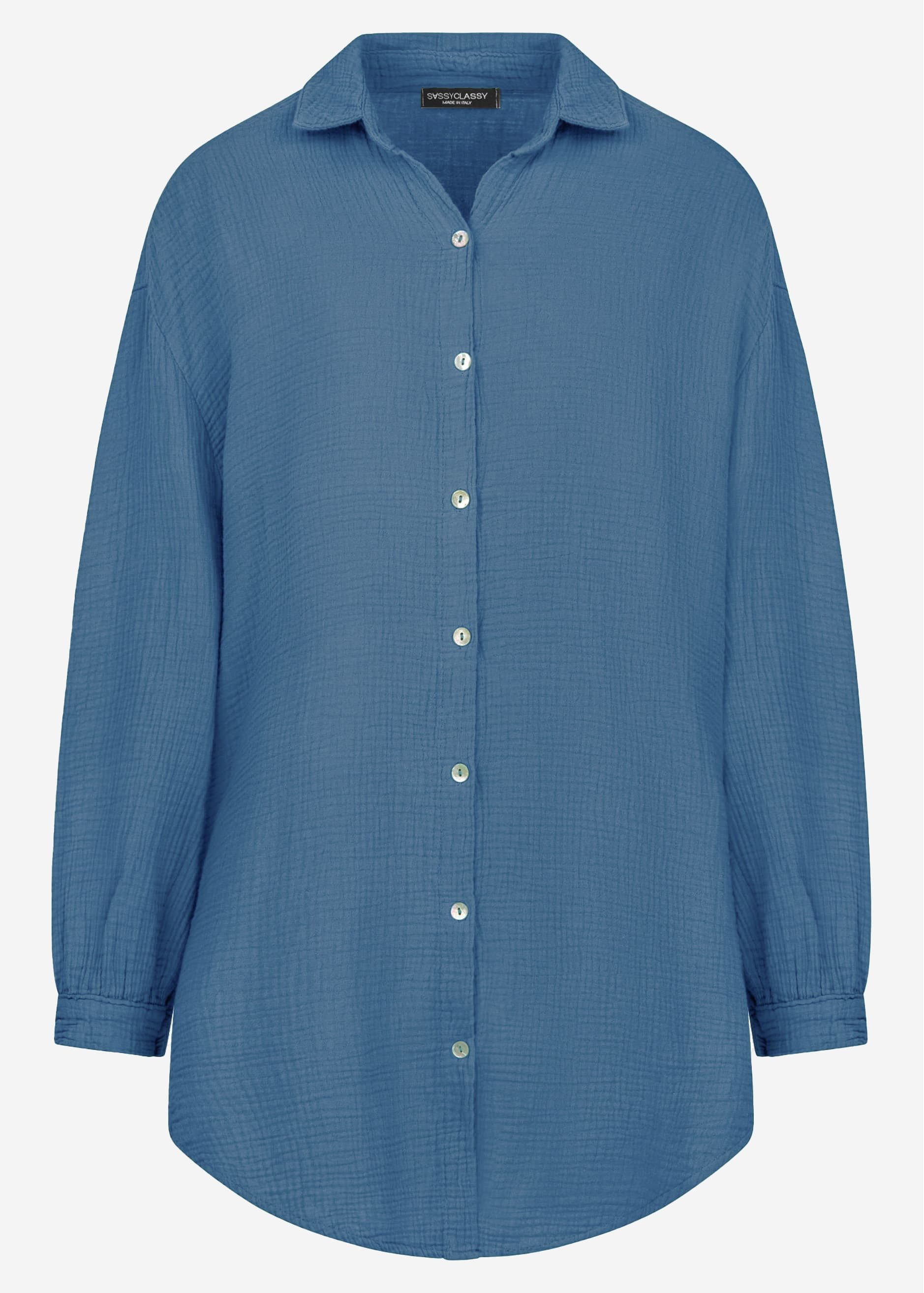 SASSYCLASSY Longbluse Oversize Musselin Bluse Damen günstig online kaufen