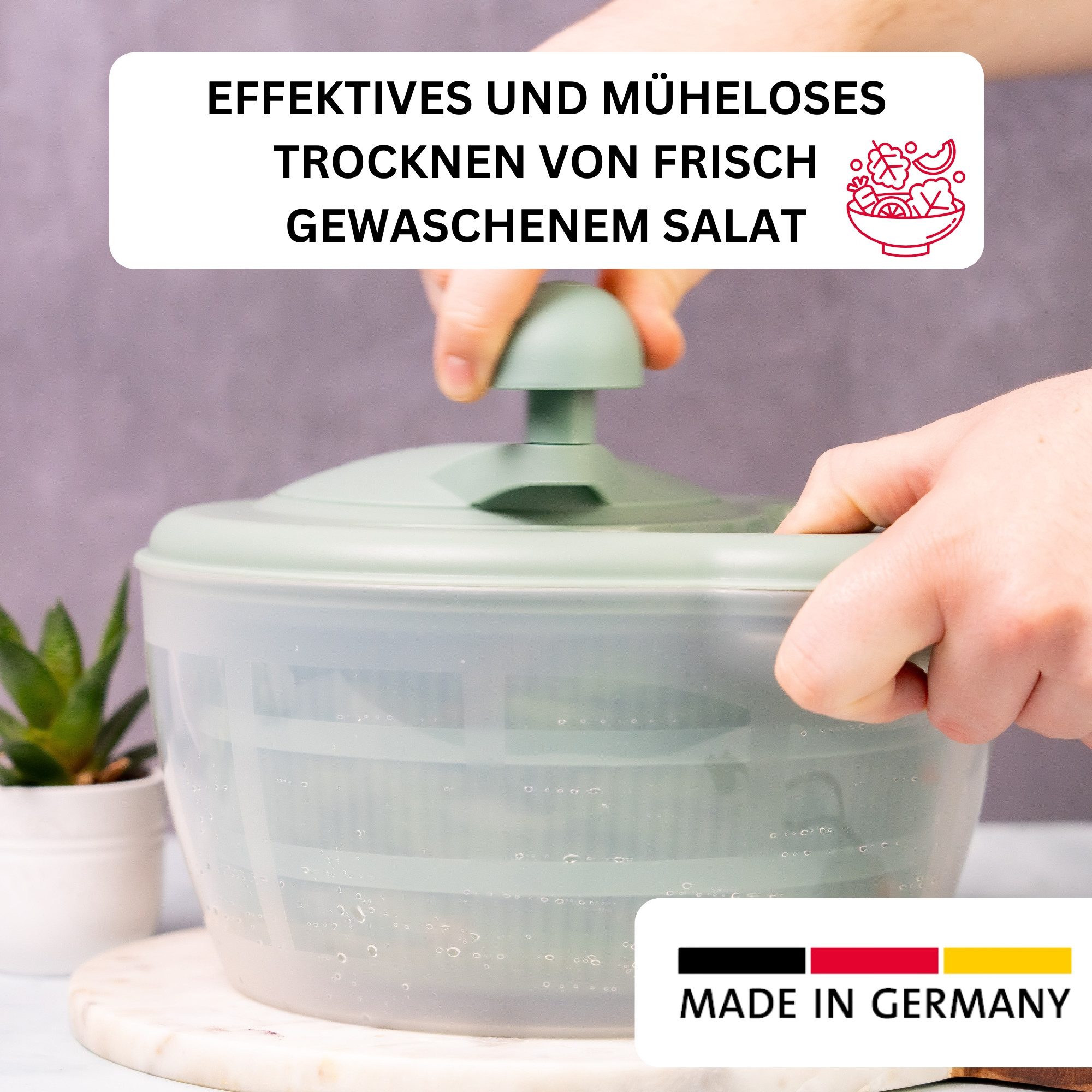 WESTMARK Salatschleuder Fortuna, Fassungsvermögen: 5 Liter, ø 26 cm, Kunststoff, Mint-Grün, Made in Germany, Garantie