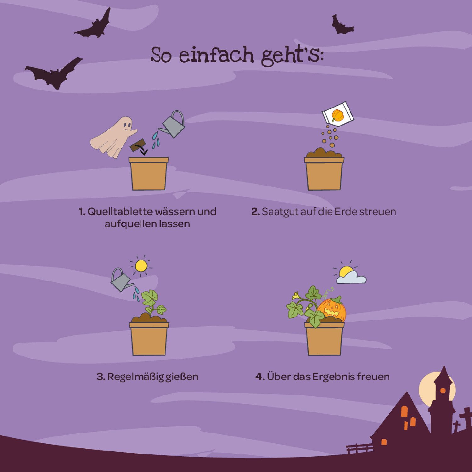 Die Stadtgärtner Anzuchttopf Gruselige Anzuchtsets I Halloween Geschenk & Tischdeko I Drei Motive