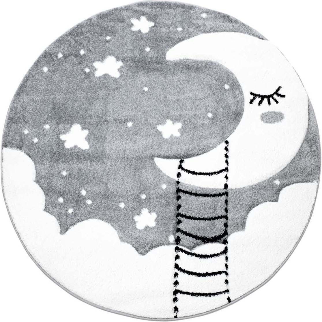 Carpet City Kinderteppich Bueno Kids 1314, rund, Höhe: 13 mm, Spielteppich, Mond, 3D-Effekt, Weicher Flor, Pflegeleicht