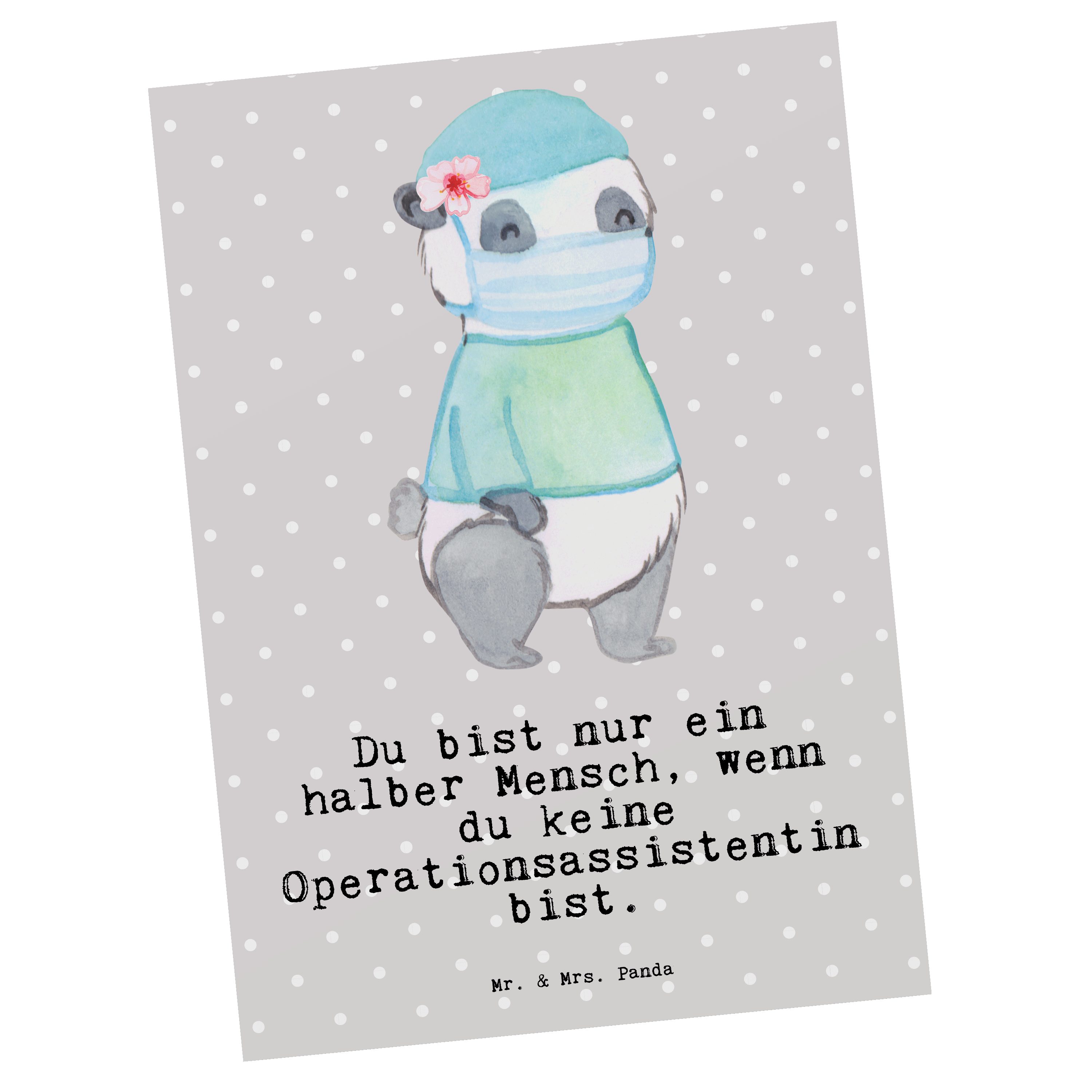 Ansichtskar Panda Operationsassistentin Mr. Herz - Pastell Mrs. mit & Postkarte Grau - Geschenk,