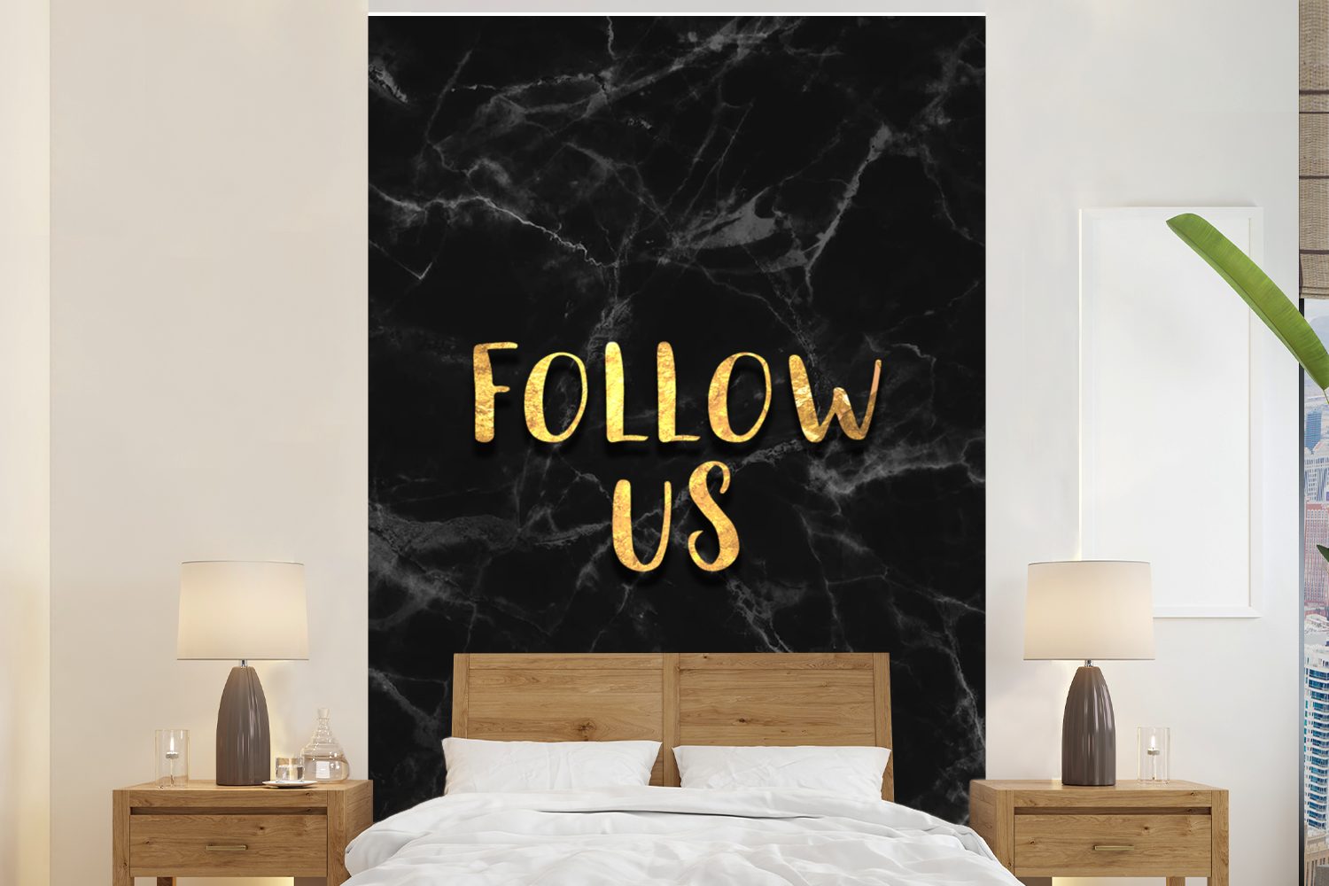 MuchoWow Fototapete Soziale Medien - Instagram - Gold - Marmor, Matt, bedruckt, (3 St), Montagefertig Vinyl Tapete für Wohnzimmer, Wandtapete