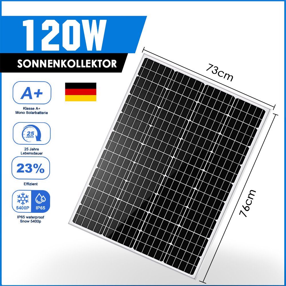 GLIESE Solarmodul 120W 12V Solarpanel, 120,00 W, Monokristallin, (PV Modul, 1 Stück Solarmodul), hoher Wirkungsgrad in Kombination mitgeringem gewicht