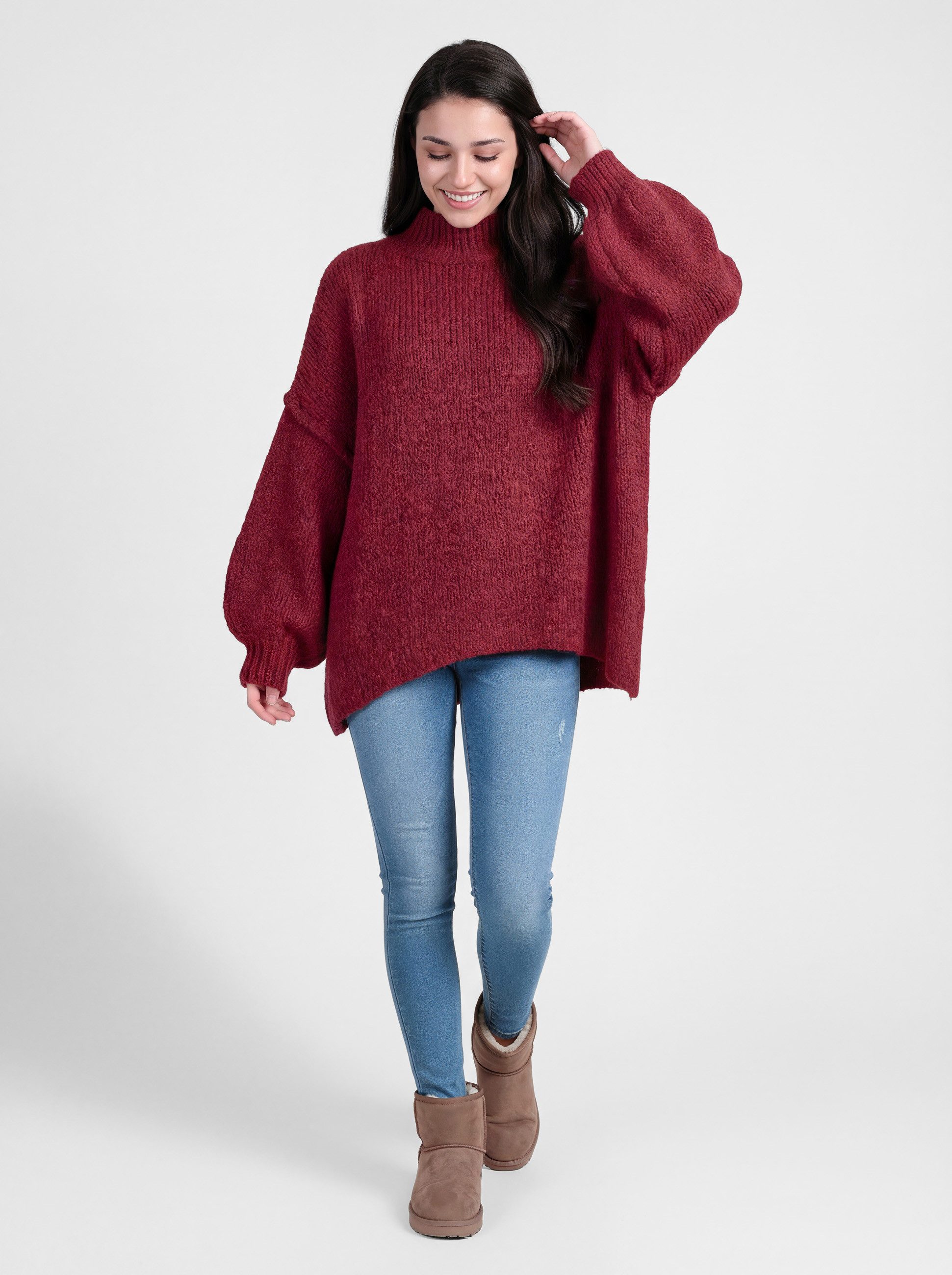 PEKIVESSA Strickpullover Ultra-Oversized Grobstrick-Pullover mit Ziernähten an den Ballonärmeln