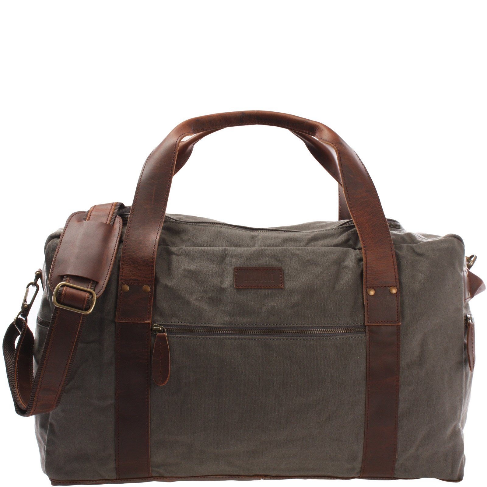 LECONI Weekender Sporttasche Reisetasche Damen Herren Leder Canvas LE2014 grau