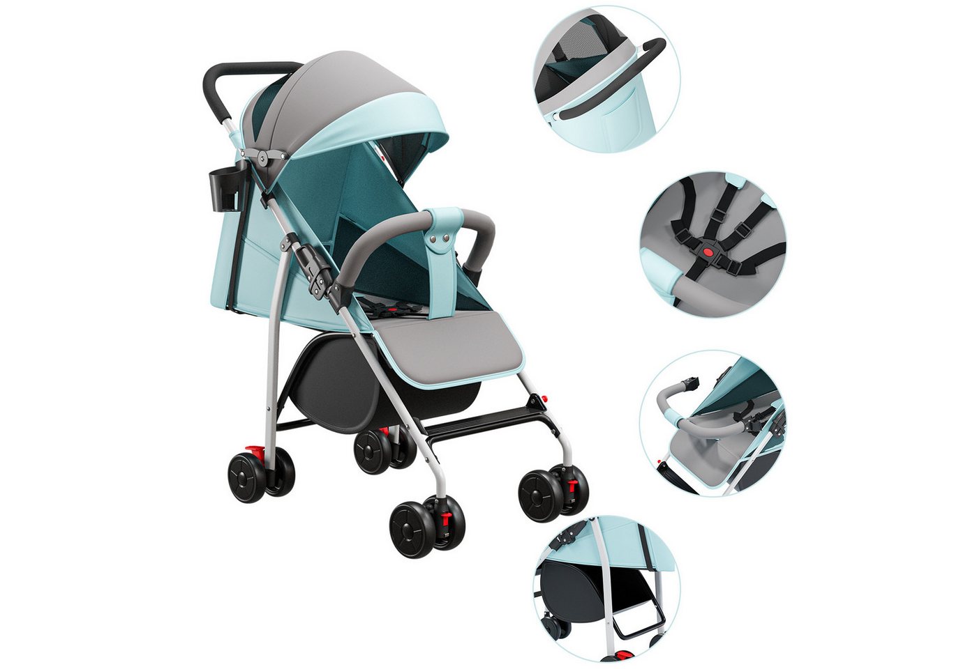 Thumbnail - JEOBEST Kinder-Buggy Baby Kinderwagen, Kinderwagen für Kinder, Klappbar Sportwagen, Ultra Leicht - Liegefunktion, Einkau...