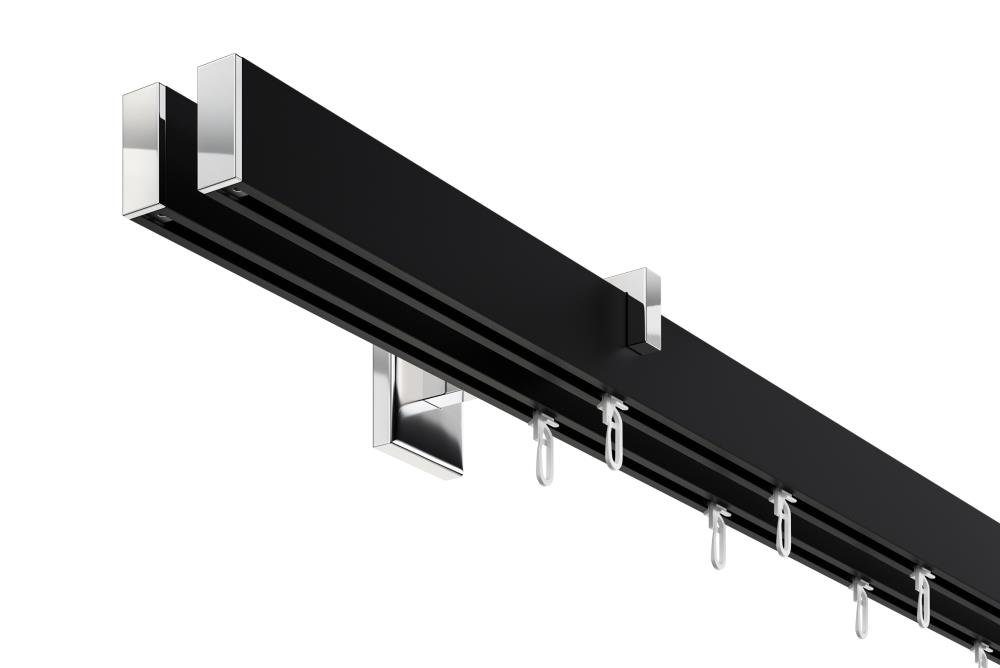 DécoProfi Innenlaufschiene Gardinenstange eckig SHORT 2-läufig, Wandträger, verschraubt, Aluminium / Zinkguss, Set komplett