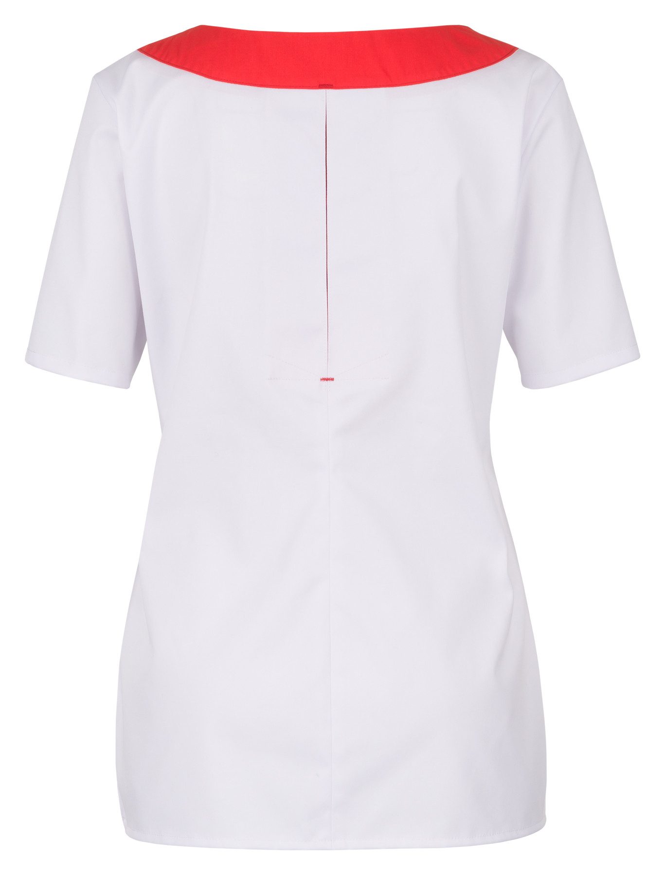 BEB Schlupfbluse beb MEDIZIN/PFLEGE Damen KASACK Kurzarm V-Neck Stretch Weiß/Rot