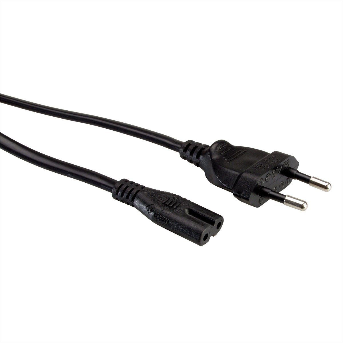 VALUE Netzkabel Euro-Flachstecker auf C7, 2polig Stromkabel, Eurostecker, 2,5A, CEE 7/16, Typ-C Männlich (Stecker), IEC320 C7, Rasierer, 2,5A Weiblich (Buchse) (100.0 cm)
