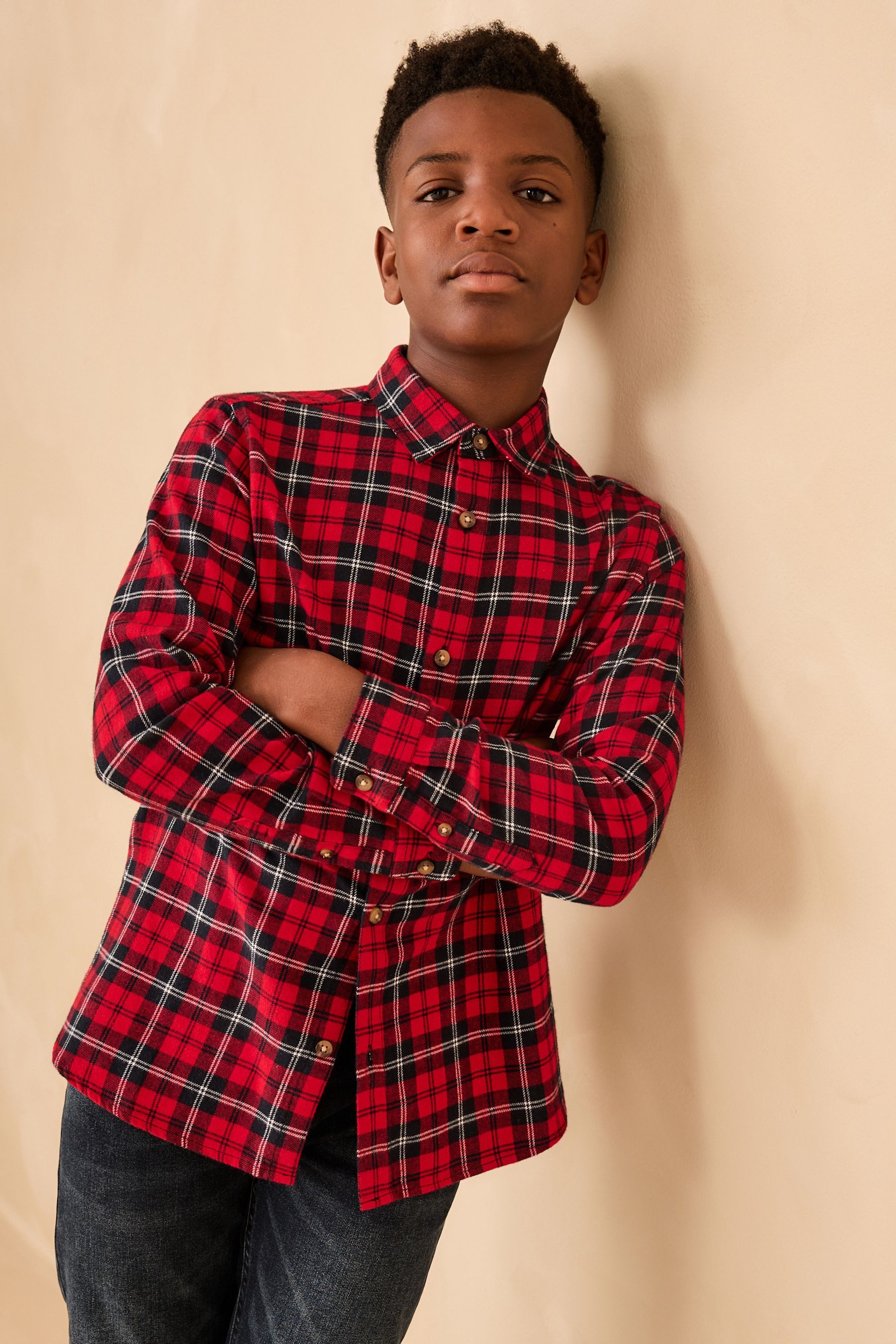 Next Langarmhemd Langärmeliges Hemd aus Baumwolle mit Karomuster (1-tlg)