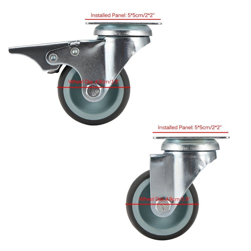BlingBin Schwerlastrolle 4/8 Stücke 50mm Lenkrollen Doppelrollen Möbelrollen mit Bremse, (8er Set, 8-St., 8 Stück), Transportrollen 360° Drehbar Kein Geräusch f – Bild 5 von 5