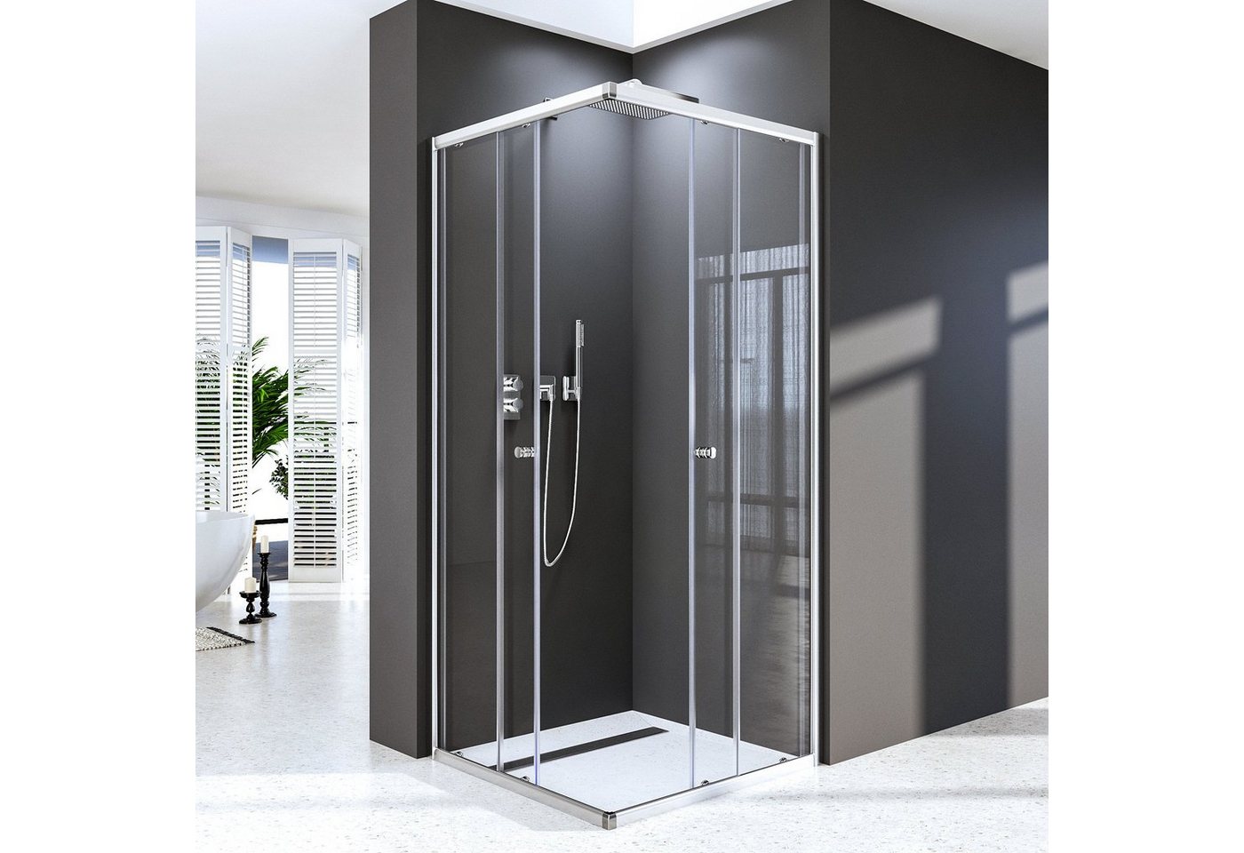 Thumbnail - Boromal Eckdusche Duschkabine 80x80 Schiebetür Eckeinstieg Duschwand Dusche 5mm ESG Glas, BxT: 80x80 cm, Einscheibensich...