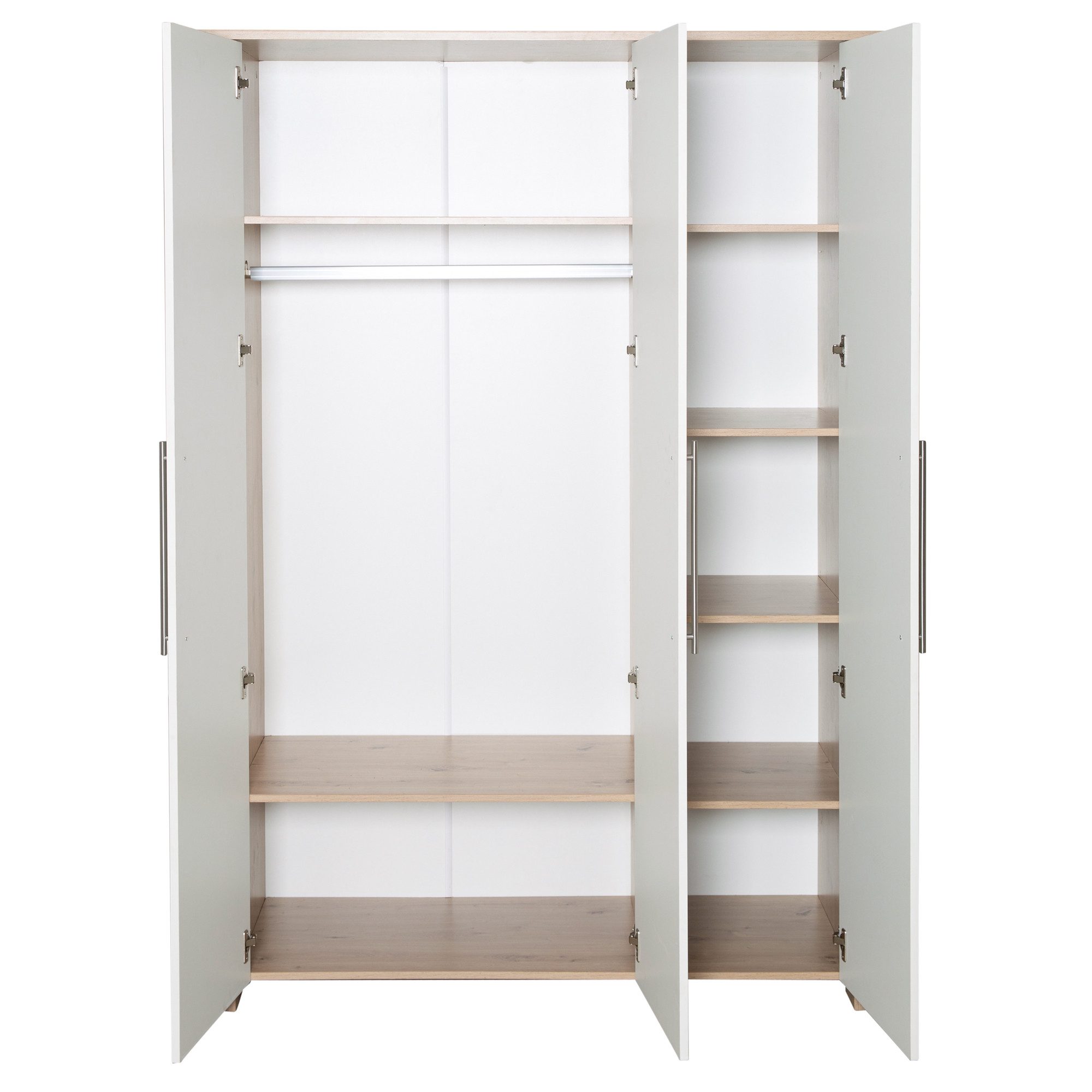 roba® Kinderkleiderschrank Malo 3-türig Weiß lackiert mit Dekor Artisan Eiche, aus Holz mit Metallgriffen