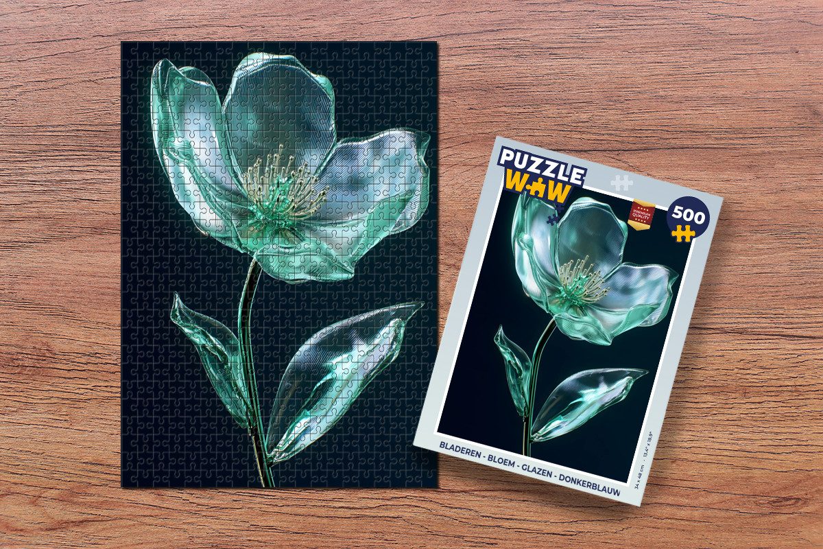 MuchoWow Puzzle Blätter - Blume - Gläser - Dunkelblau, 500 Puzzleteile, Foto-Puzzle, Bilderrätsel, Puzzlespiele, Spielzeug