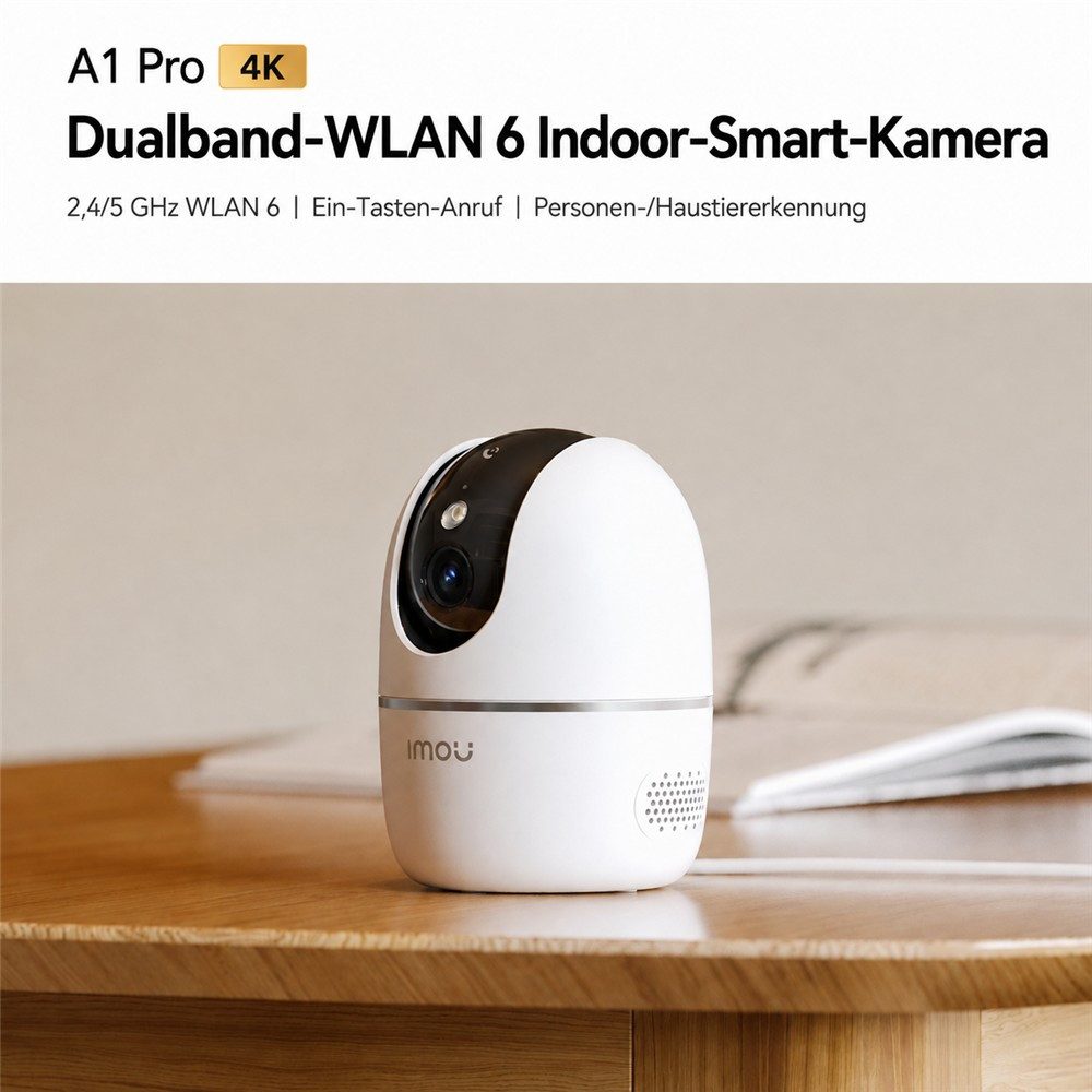 Imou Überwachungskamera A1 Pro 4K WLAN-Kamera, 8MP Dual-Band Personen- & Haustiererkennung (Innenbereich, Smart Tracking, Sicherheitskamera, Haustierkamera, Nachtsichtkamera)