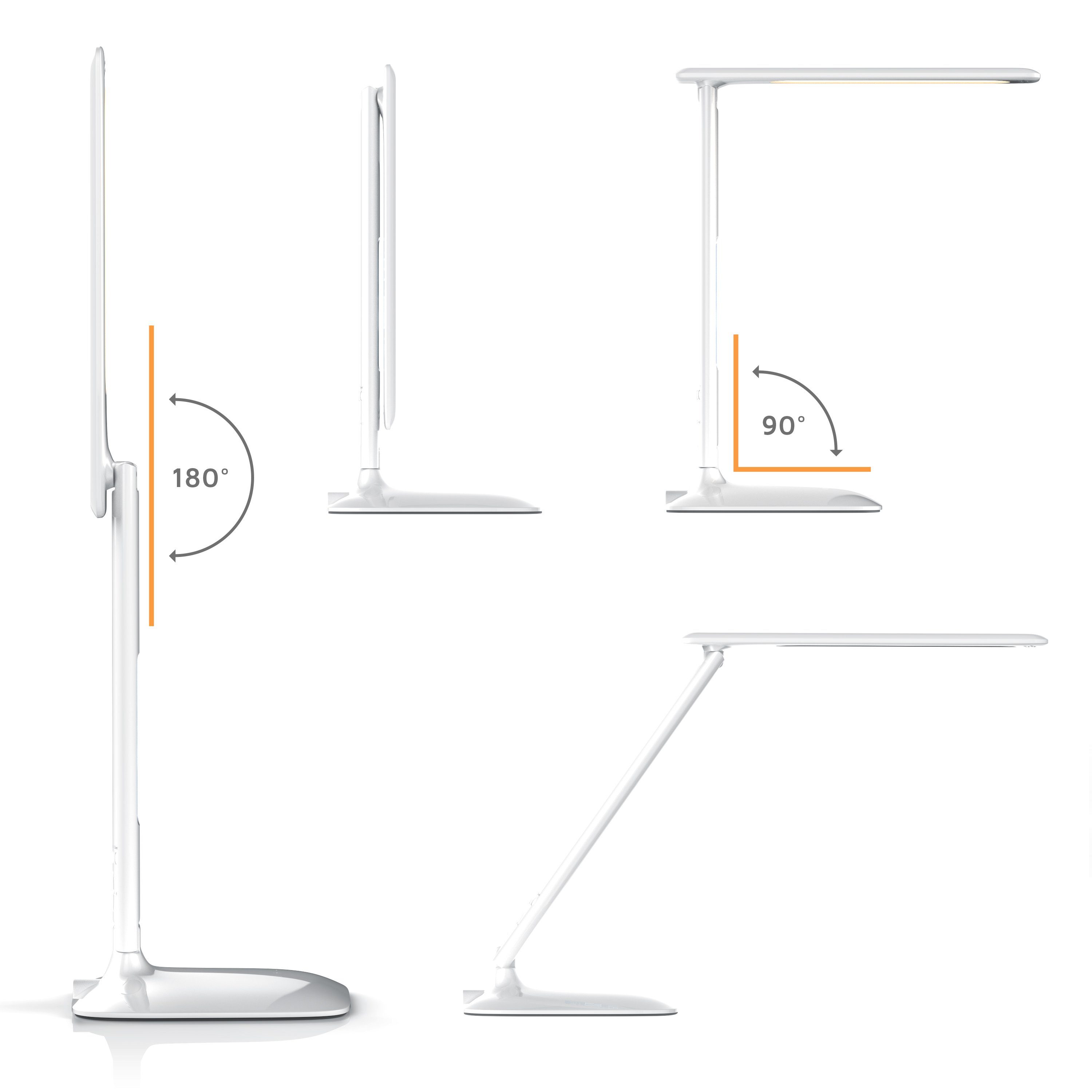 Brandson Schreibtischlampe LED Tischlampe mit 450 Lumen, 3 Lichtfarben und 5 Helligkeitsstufen, Dimmfunktion, Farbwechsel, mehrere Helligkeitsstufen, Temperatur-, Alarm- & Kalenderfunktion, LED fest integriert, warmweiß, neutralweiß, tageslichtweiß, Lampe kalt, warm oder neutralweiß, Temperatur Alarm & Kalenderfunktion