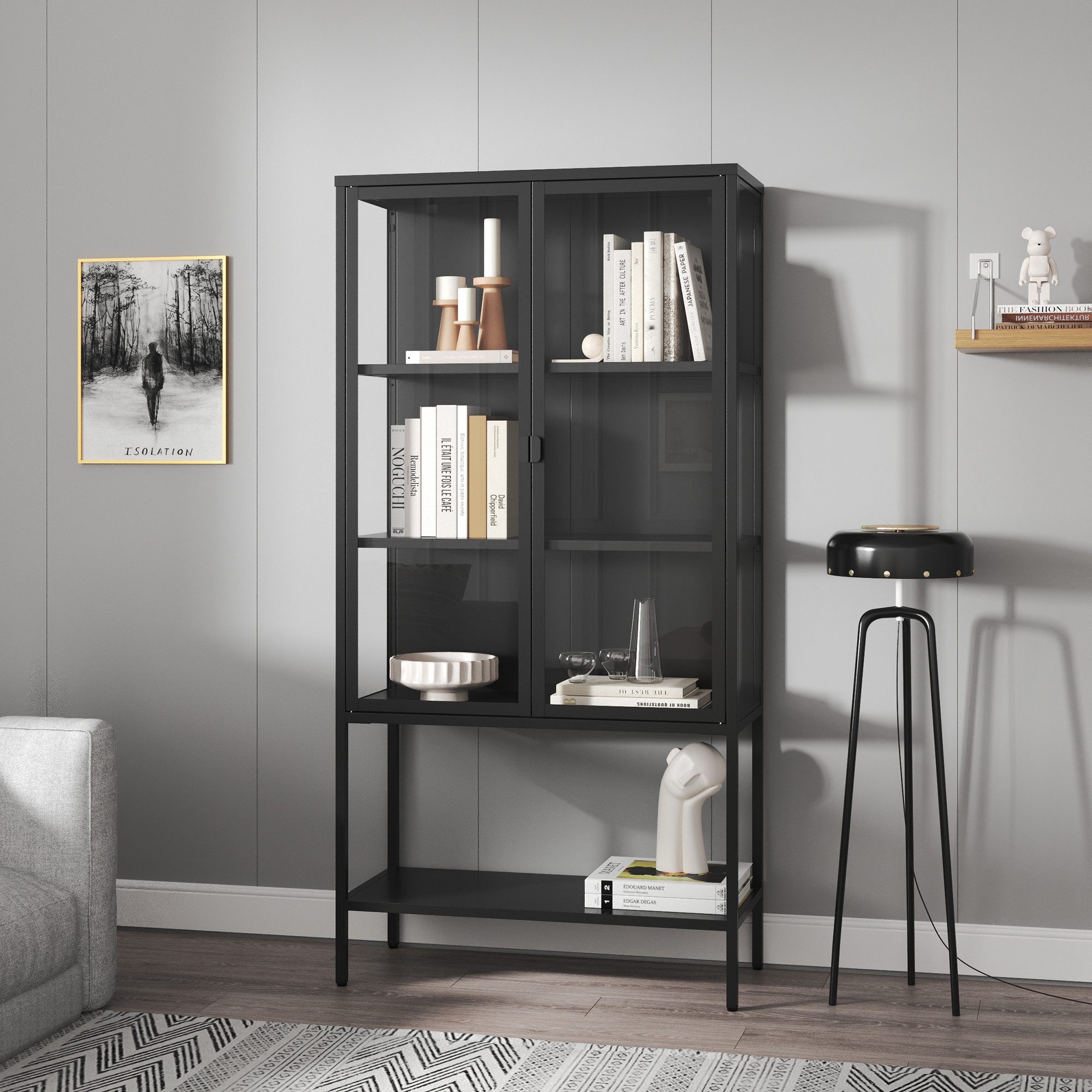 en.casa Standvitrine »Borshavisa« Stahl 2-türig 160 x 80 x 35 cm Schwarz