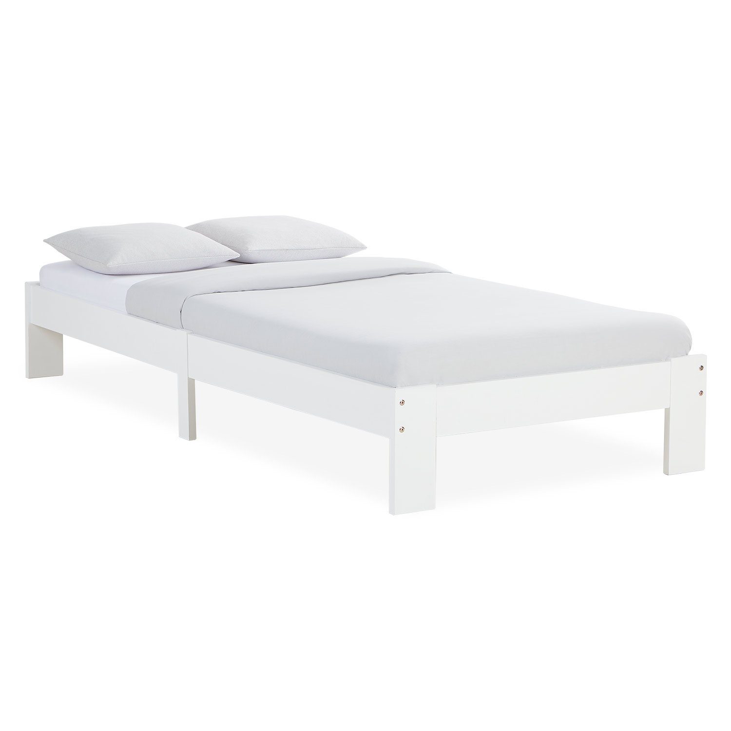 Homestyle4u Holzbett Einzelbett 90x200 Lattenrost Weiß Bett (Set)