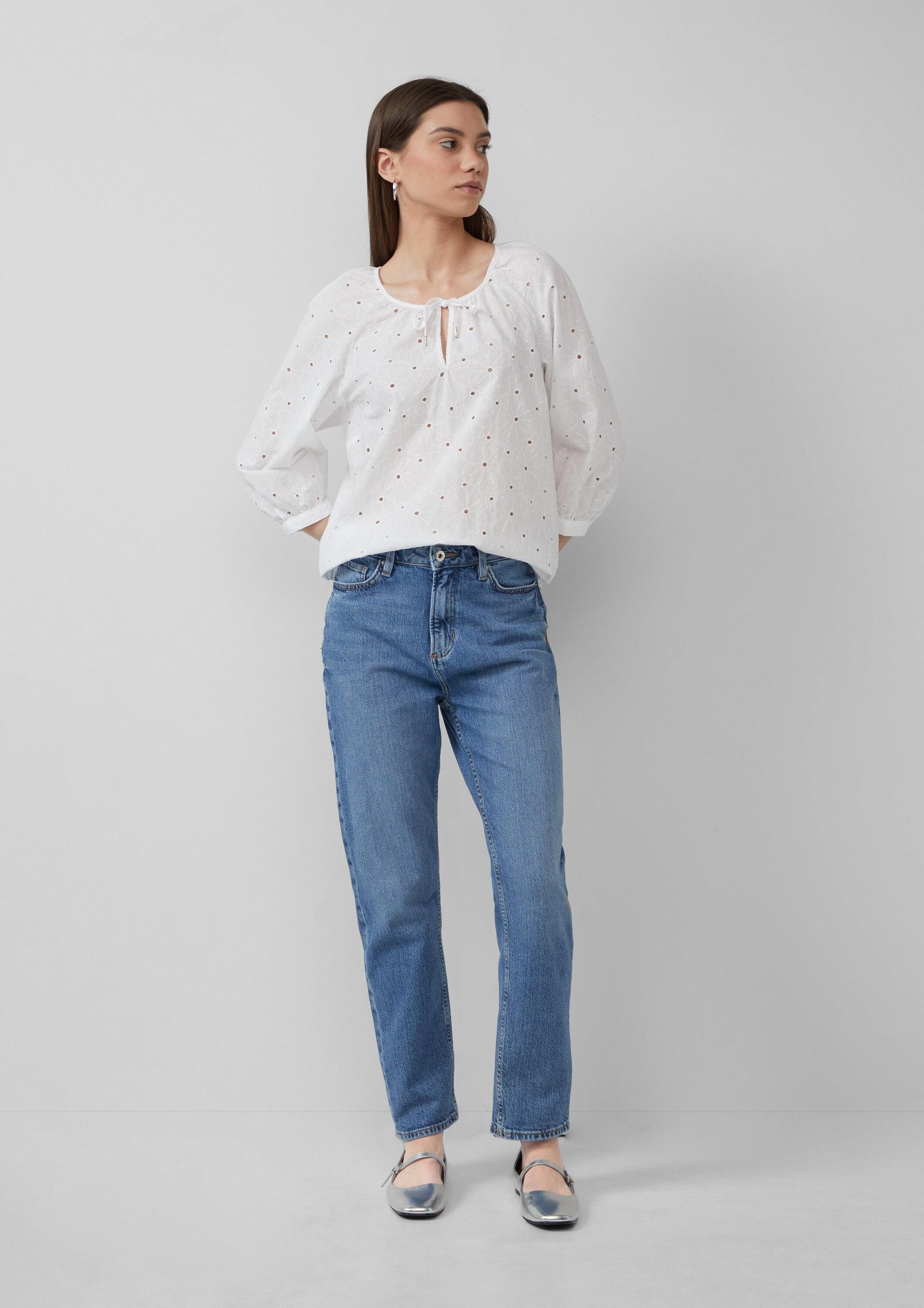 QS Kurzarmbluse Bluse Bluse mit Lochstickerei