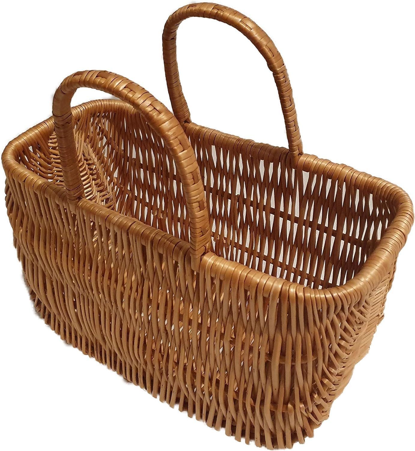 natuleo by pokuc Flaschenkorb Einkaustasche aus Weide Braun 40x20x37 cm Picknikkorb Geflochten