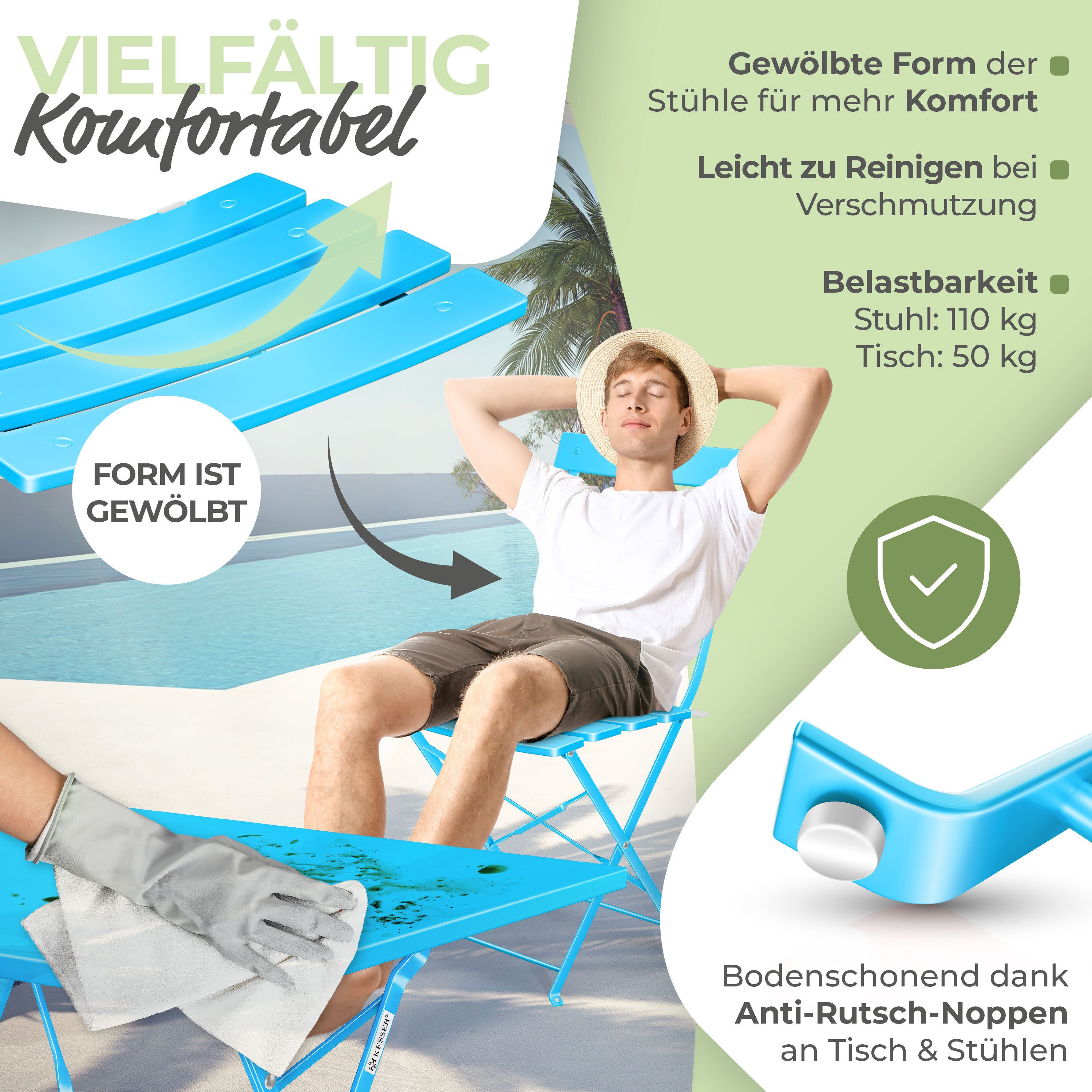 KESSER Bistrotisch 3-teiliges Bistroset Outdoor Sitzgruppe (1x Balkontisch mit 2 Stühlen & Schutzabdeckung), Balkonmöbel UV- & Wetterbeständig Gartenmöbel – Bild 5 von 5