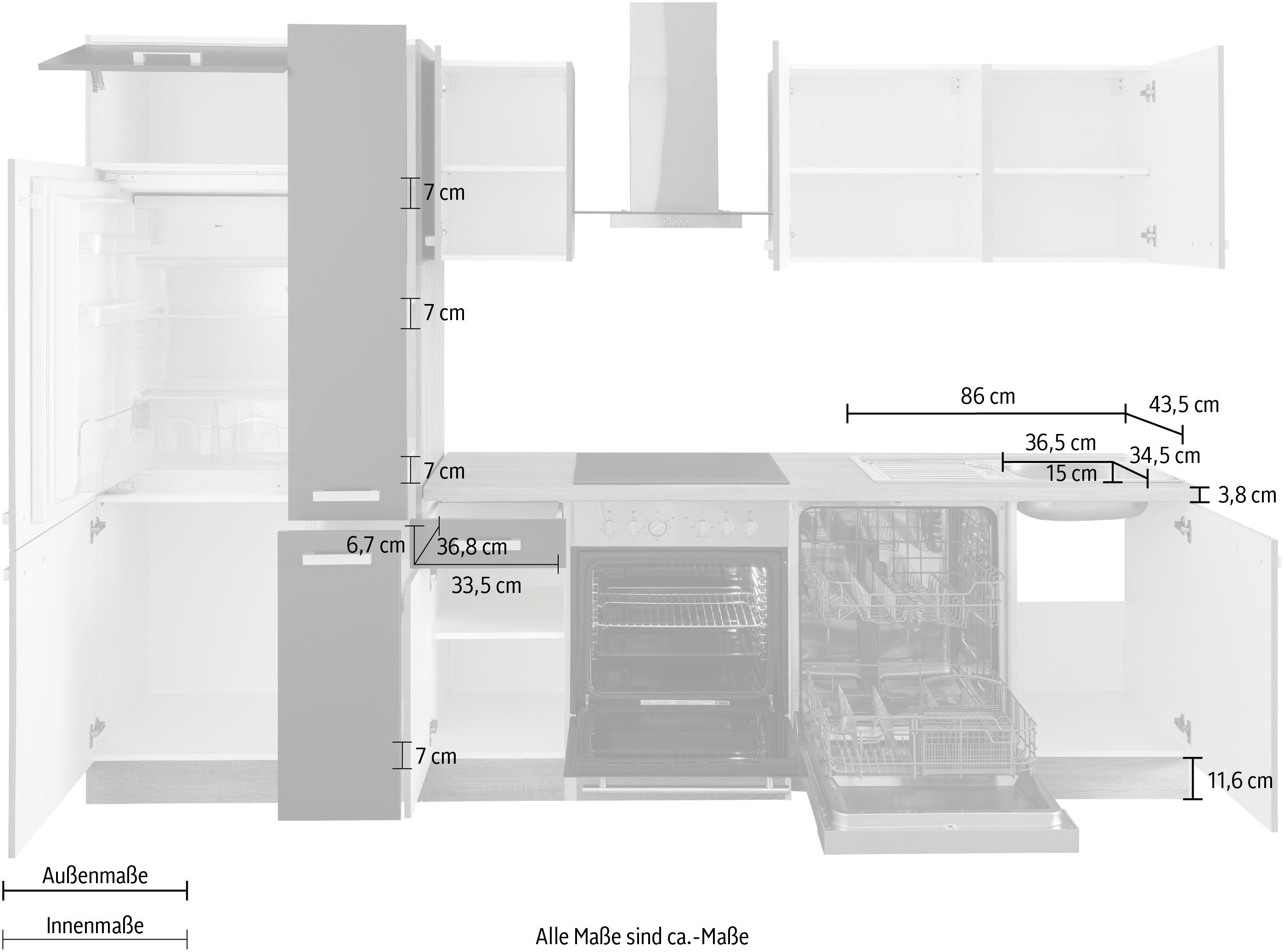 OPTIFIT Küchenzeile Leer Breite 300 cm, mit Hanseatic E-Geräten, inkl. Kühlschrank