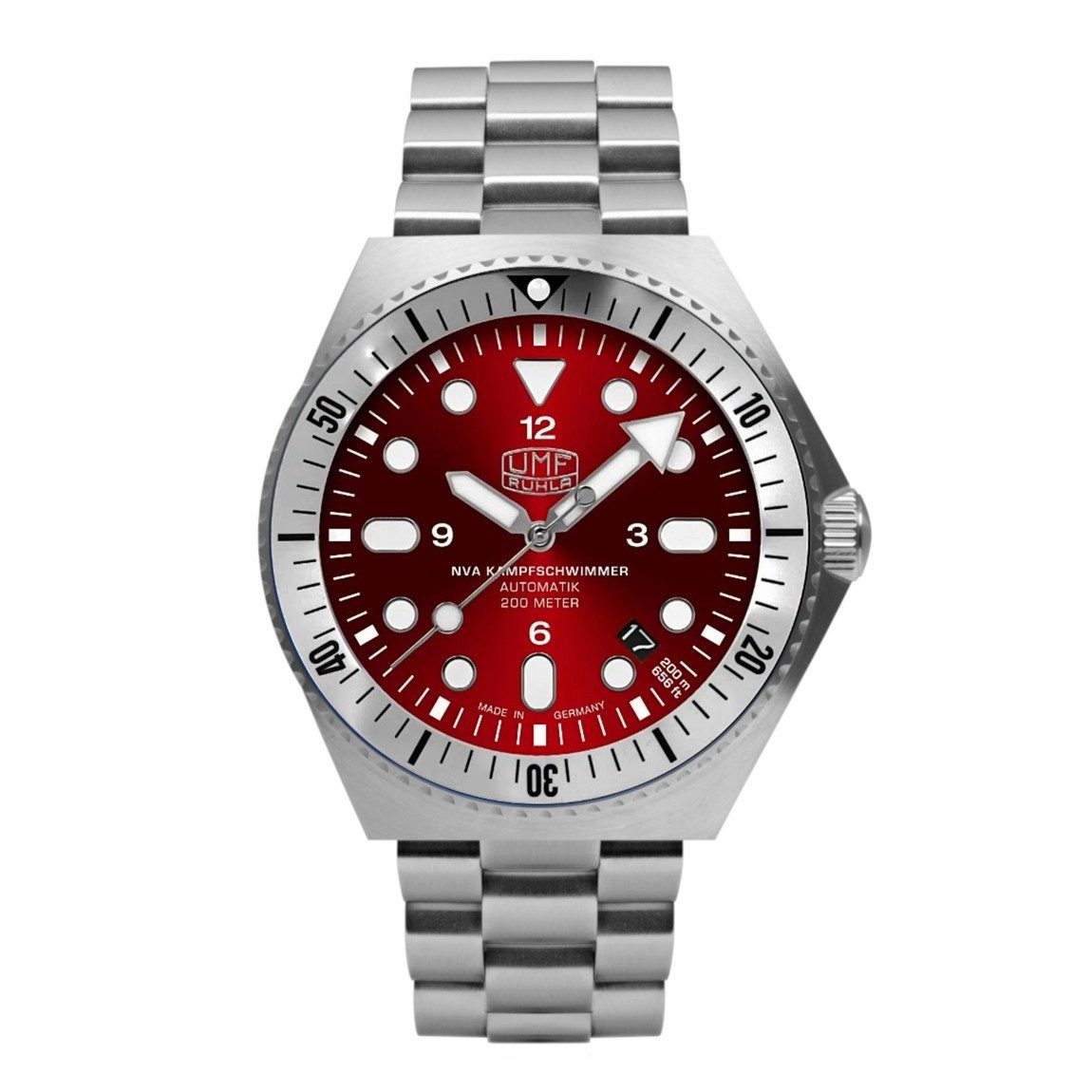 UMF Ruhla Automatikuhr 1928M-7, Automatik NVA Kampfschwimmeruhr Rot, Limitierte Edition mit 499 Exemplaren - Made in Germany