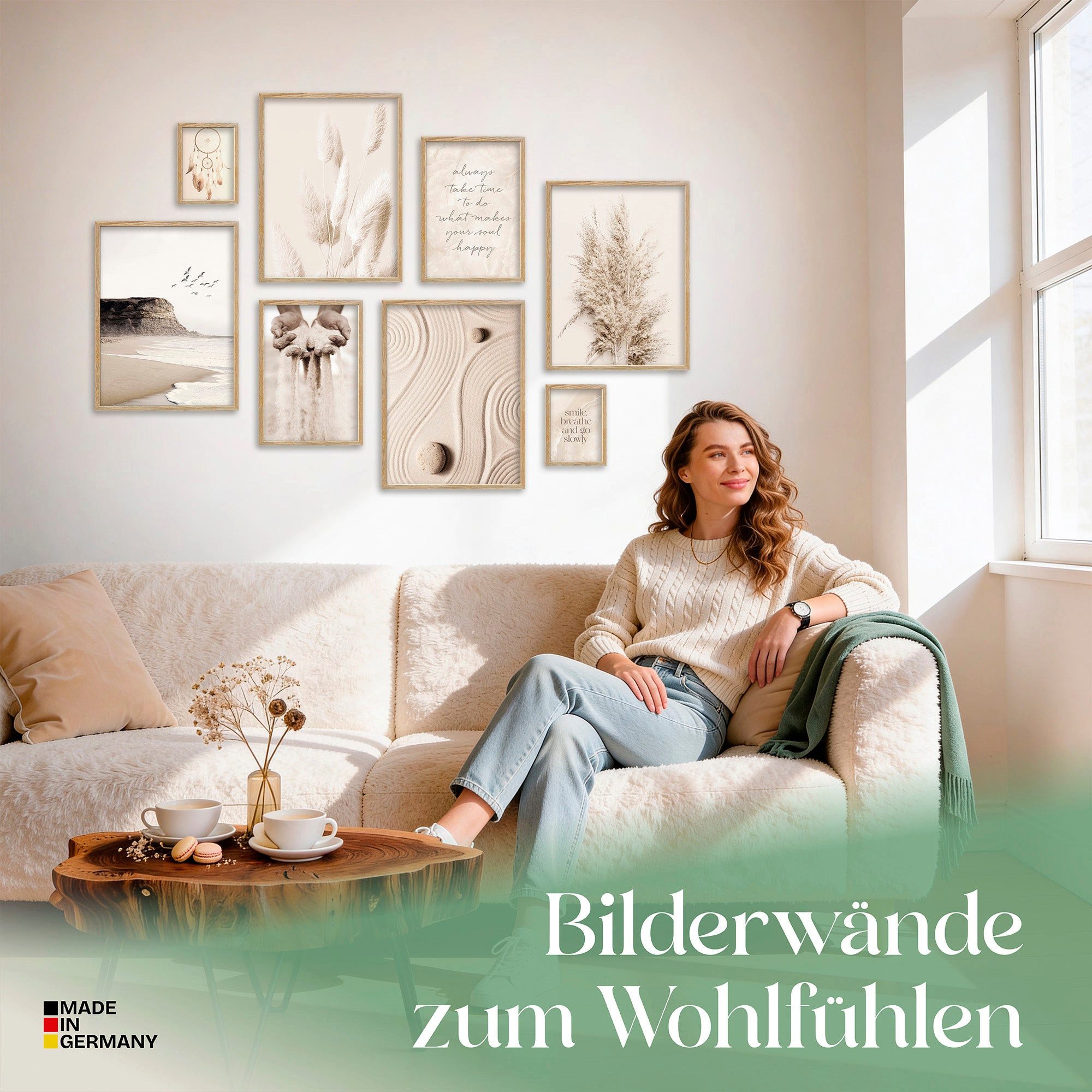 ARTFAVES Bilder-Collage Poster Set Beige Dreams I mehrteilige Bilderwand I Wandbilder Strand, (Wandbilder modern, 8 St)