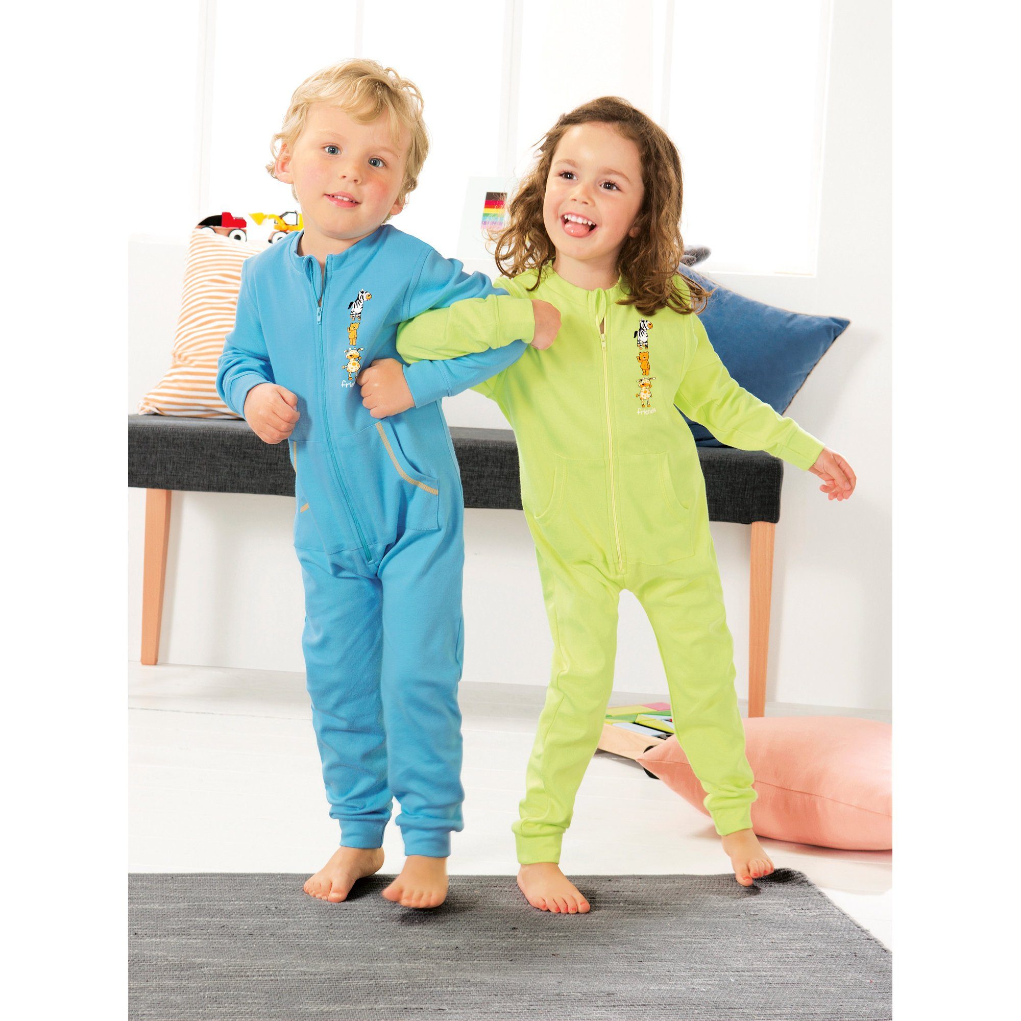 Erwin Müller Pyjama Kinder-Schlafoverall 2er-Pack Interlock-Jersey Tiermotiv