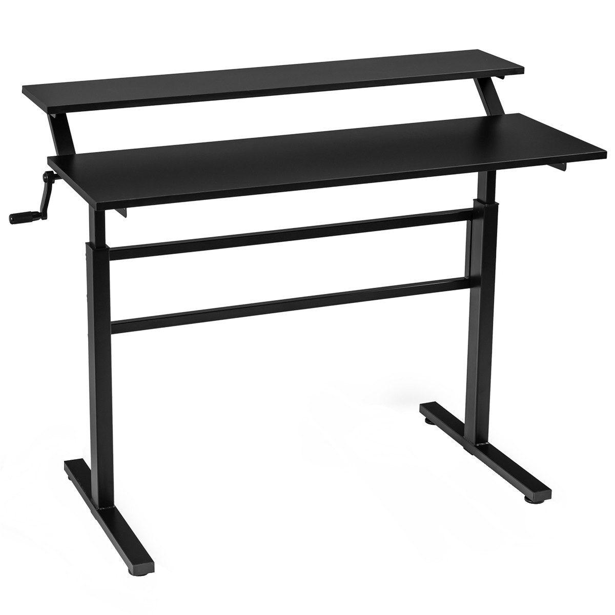 COSTWAY Schreibtisch, höhenverstellbar 88-126cm, Monitor Regal & Handkurbel