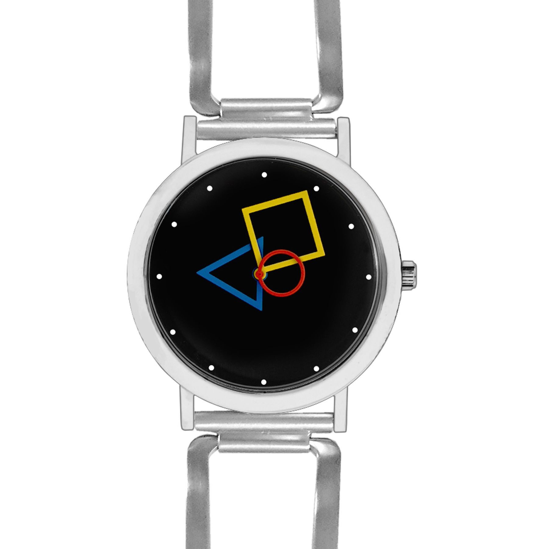 ARISTO Quarzuhr 4D86PTR, Bauhaus Design 2021 - Zeigerform: Quadrat, Kreis und Dreieck, Damenuhr mit Edelstahl-Spangenarmband - Made in Germany