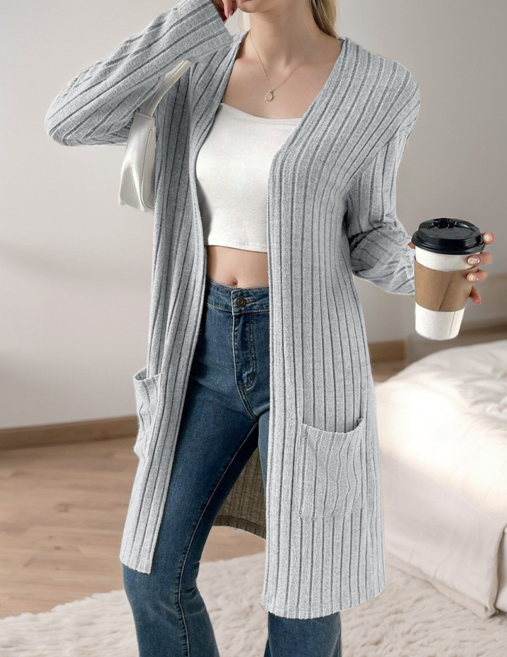 LUCKZON Longstrickjacke Damen, lässig, langärmelig, vorne günstig online kaufen