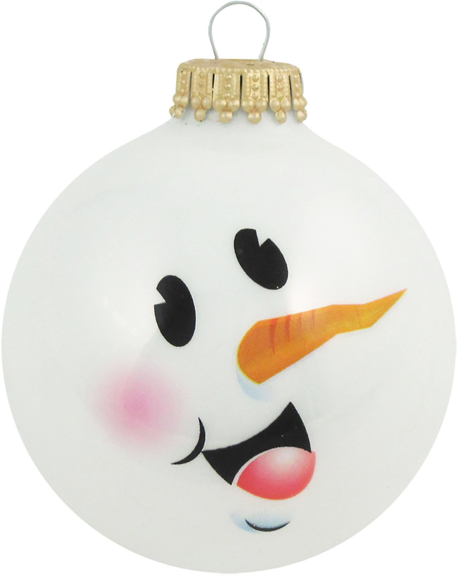 Lauscha Christbaumkugeln Schneemann-Gesicht Christbaumschmuck, CBK90232, (4 Glas Weihnachtsdeko, Glas St), Krebs Weihnachtsbaumkugel