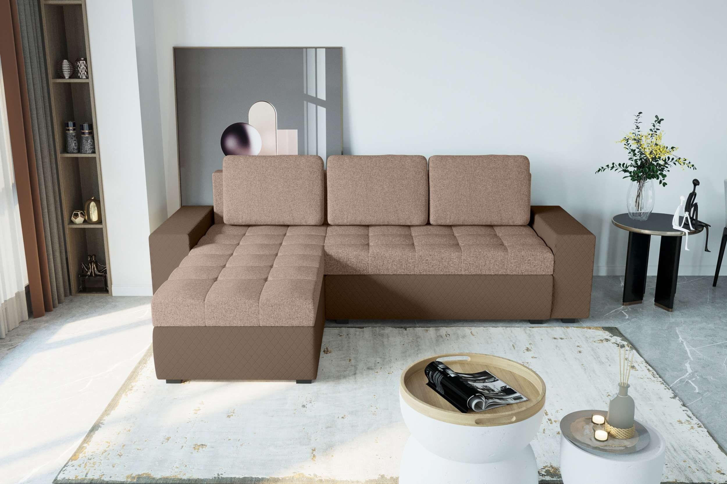 Modern mit Miranda, Eckcouch, Ecksofa mit Bettkasten, Stylefy Sofa, L-Form, Design Sitzkomfort, Bettfunktion,