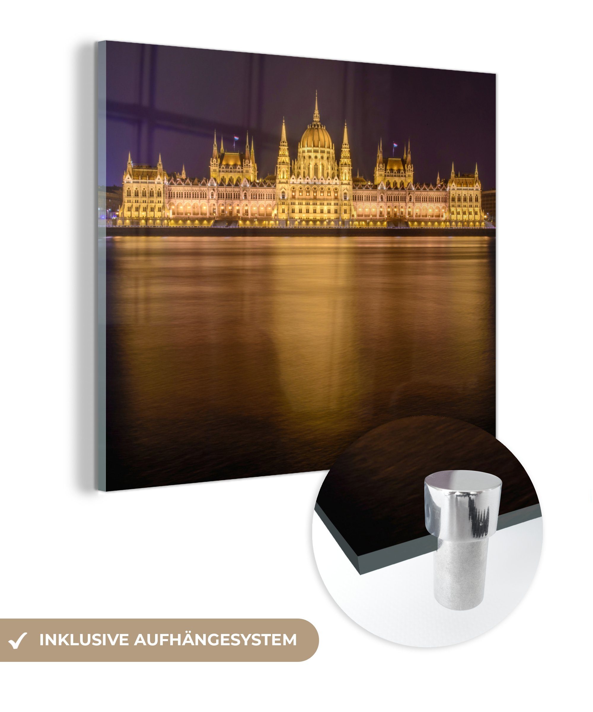 MuchoWow Acrylglasbild Ungarn - Palast - Licht, (1 St), Glasbilder - Bilder  auf Glas Wandbild - Foto auf Glas - Wanddekoration