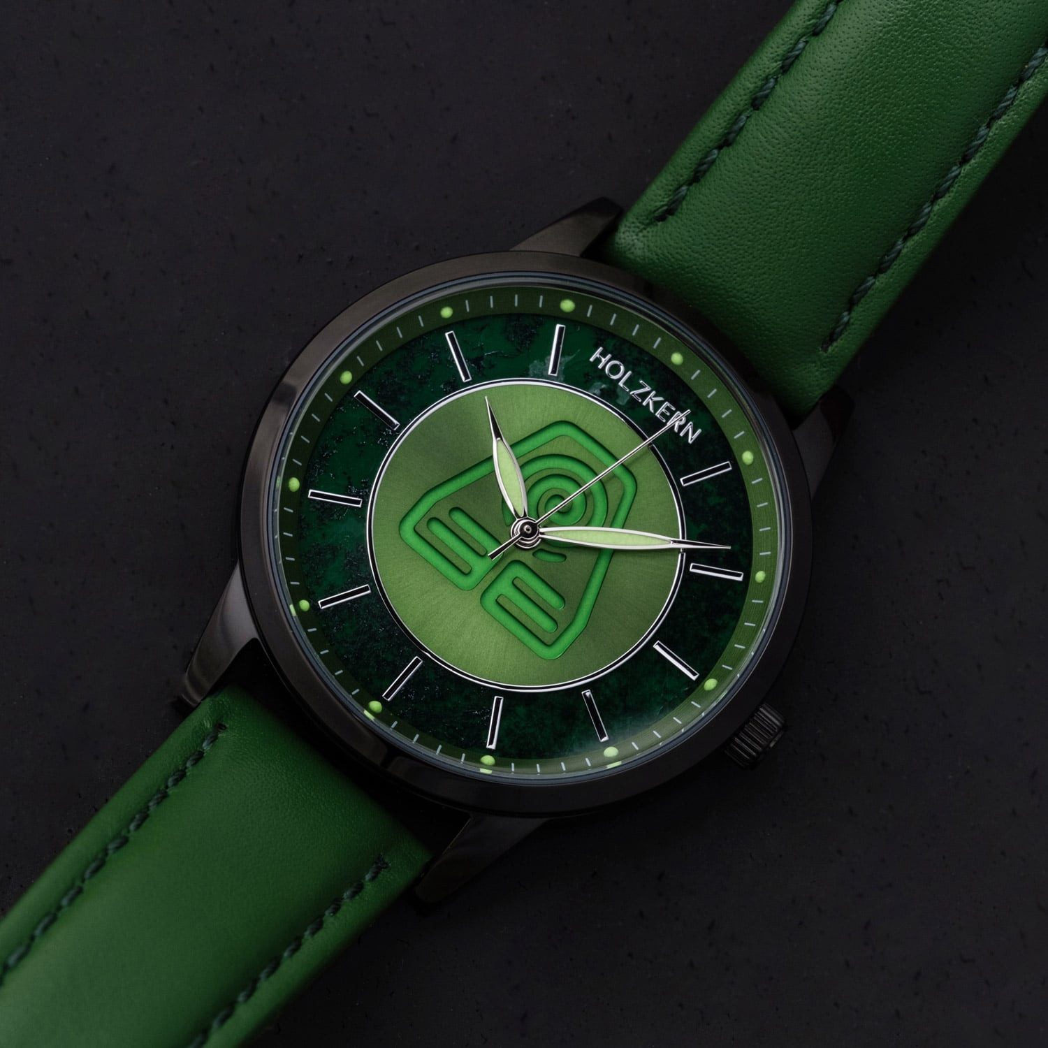 Holzkern Quarzuhr Unisex-Armbanduhr Avatar™ Earth Kingdom Achat/Grün