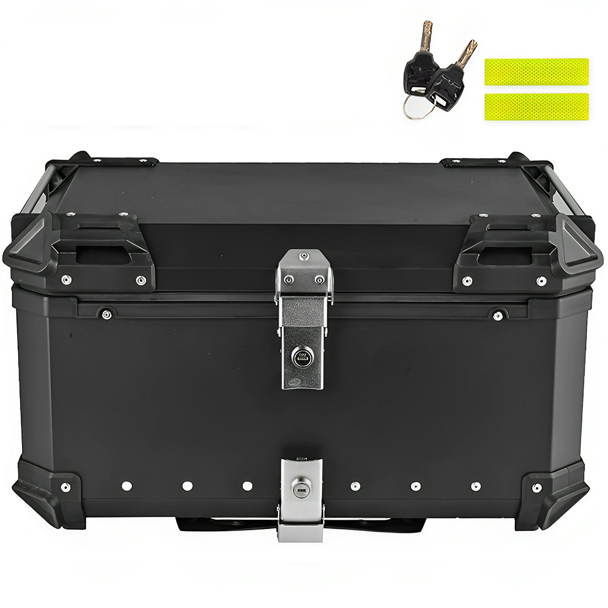 GARRYFIZH Topcase 65L Motorcycle Rear Trunk Aluminum Alloy Luggage Case, (Heckkasten), Heckkasten, 2 Schlüsseln und reflektierenden Aufklebern Schwarz