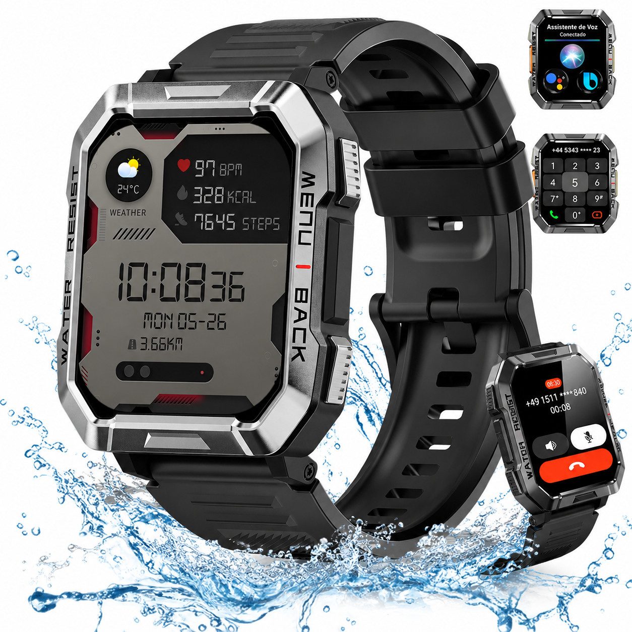 2,01" HD Touchscreen Smartwatch Herren W60, 900mAh 30Tage Akkulaufzeit Smartwatch