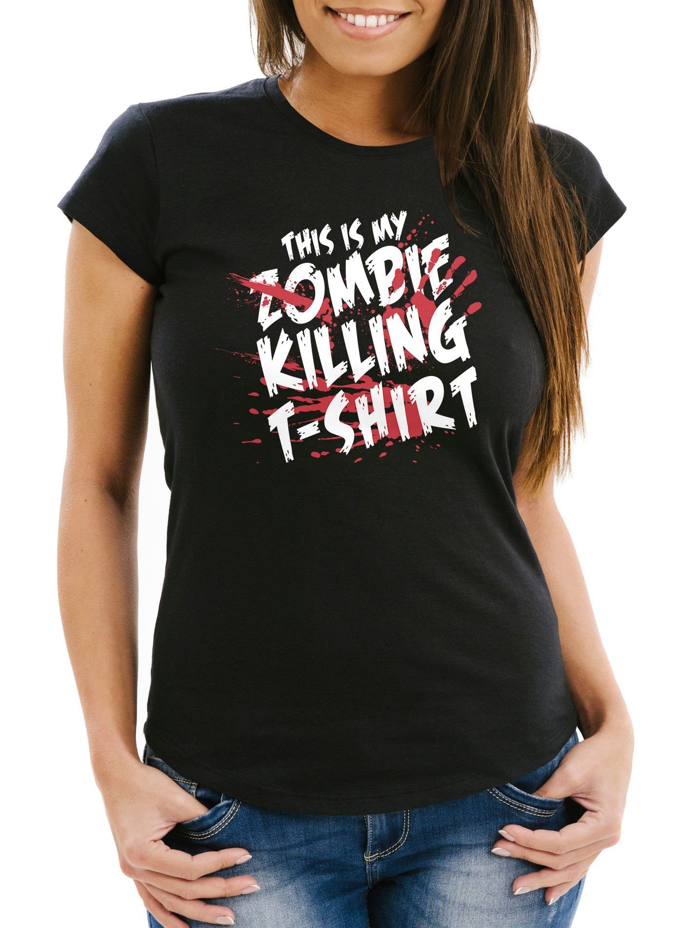 MoonWorks Print-Shirt Damen T-Shirt This Halloween Horror Zombie Fun-Shirt is my Moonworks® killing mit T-Shirt Print