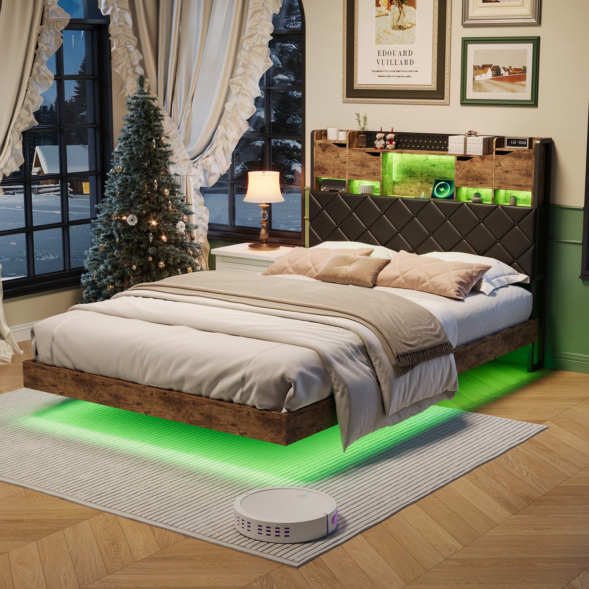 ADWOLT Polsterbett Polsterbett Stauraumbett mit LED-Beleuchtung, Doppelbett 140x200cm,Jugendbett mit USB und Type-C