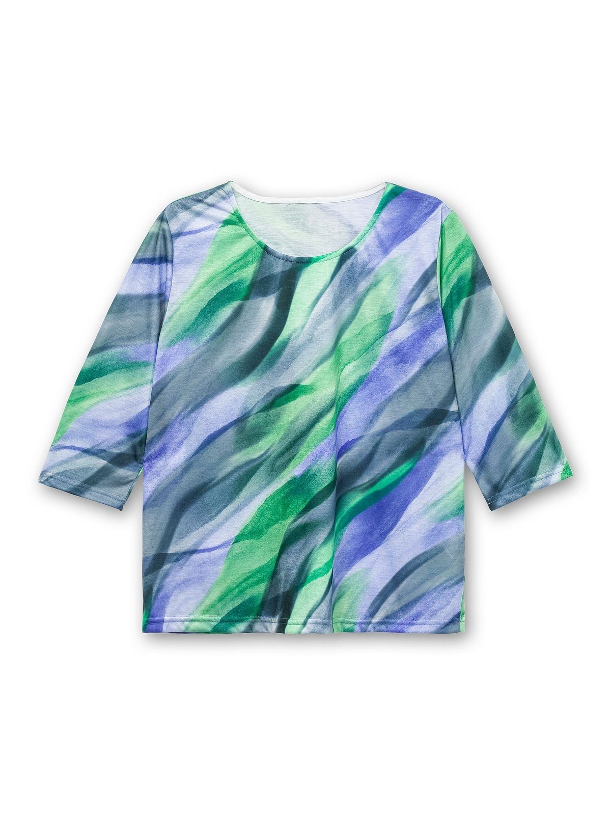 mit gebatikter in Optik Sheego 3/4-Arm-Shirt Große royalblau-grasgrün bedruckt Alloverdruck Größen