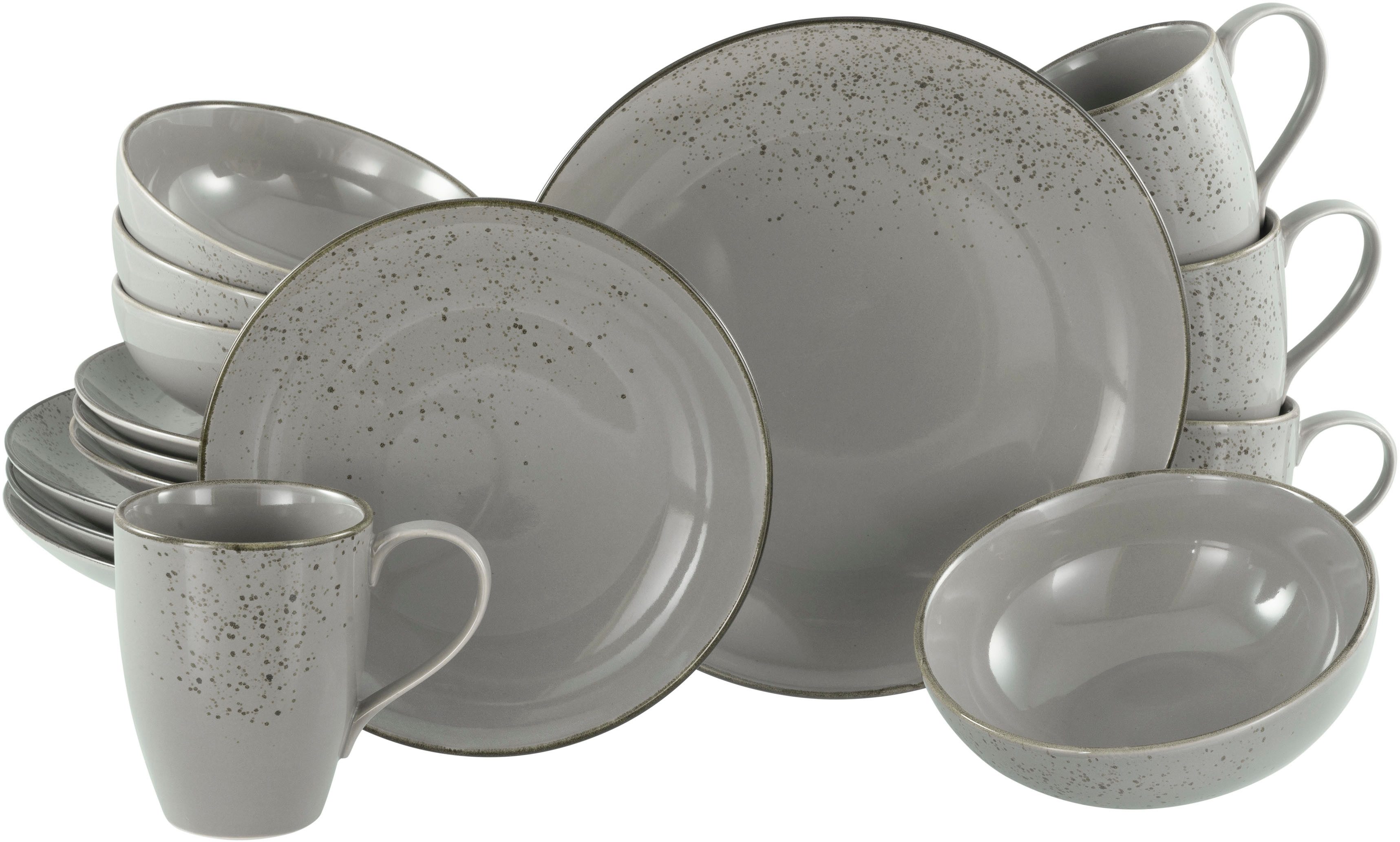 CreaTable Kombiservice Nature Collection, Kombi-Service 16-tlg (16-tlg), 4 Personen, Steinzeug, Handwerklicher Look, Vintage