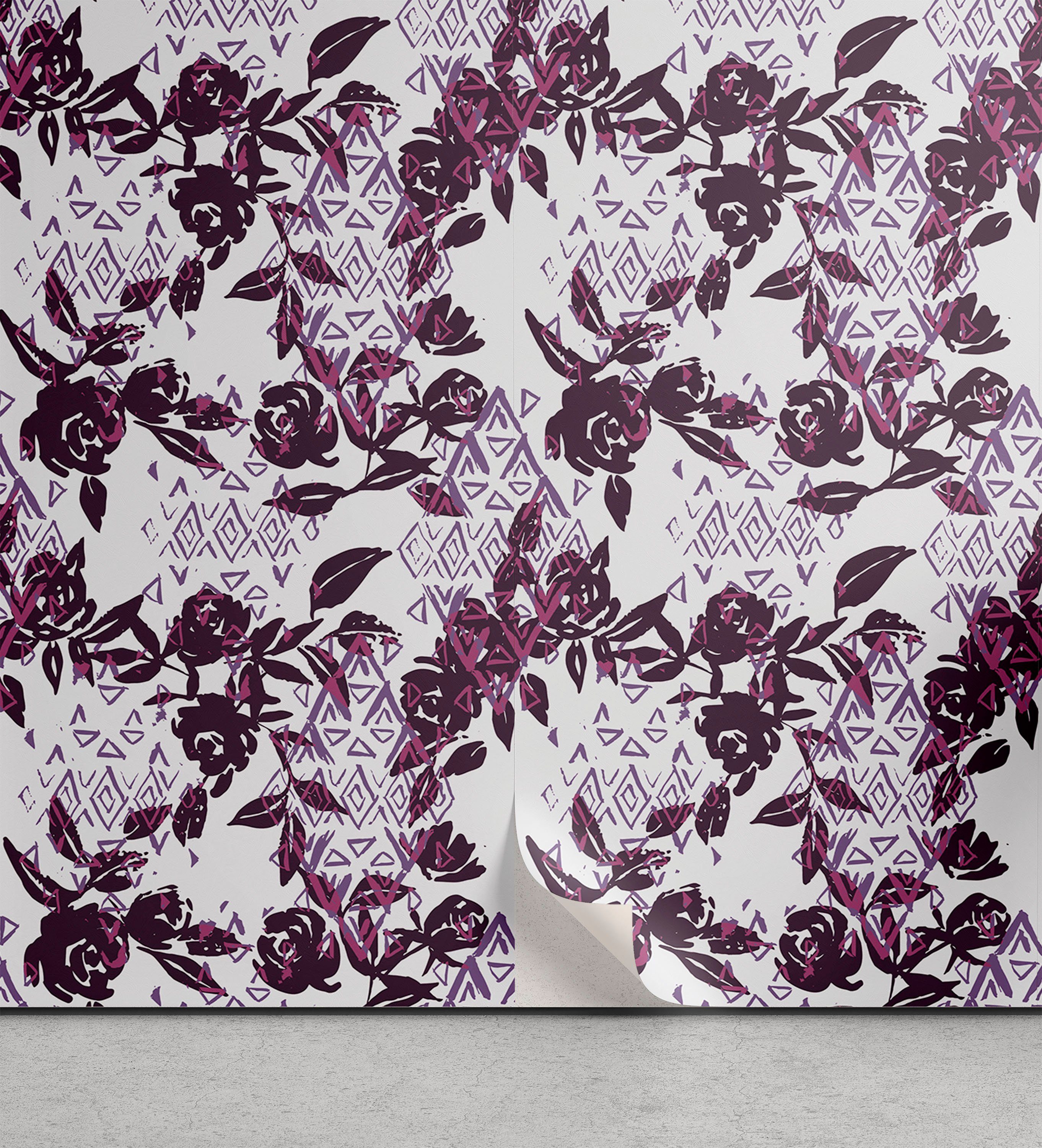 Abakuhaus Vinyltapete selbstklebendes Wohnzimmer Küchenakzent, Rose Aquarell geometrische Kunst