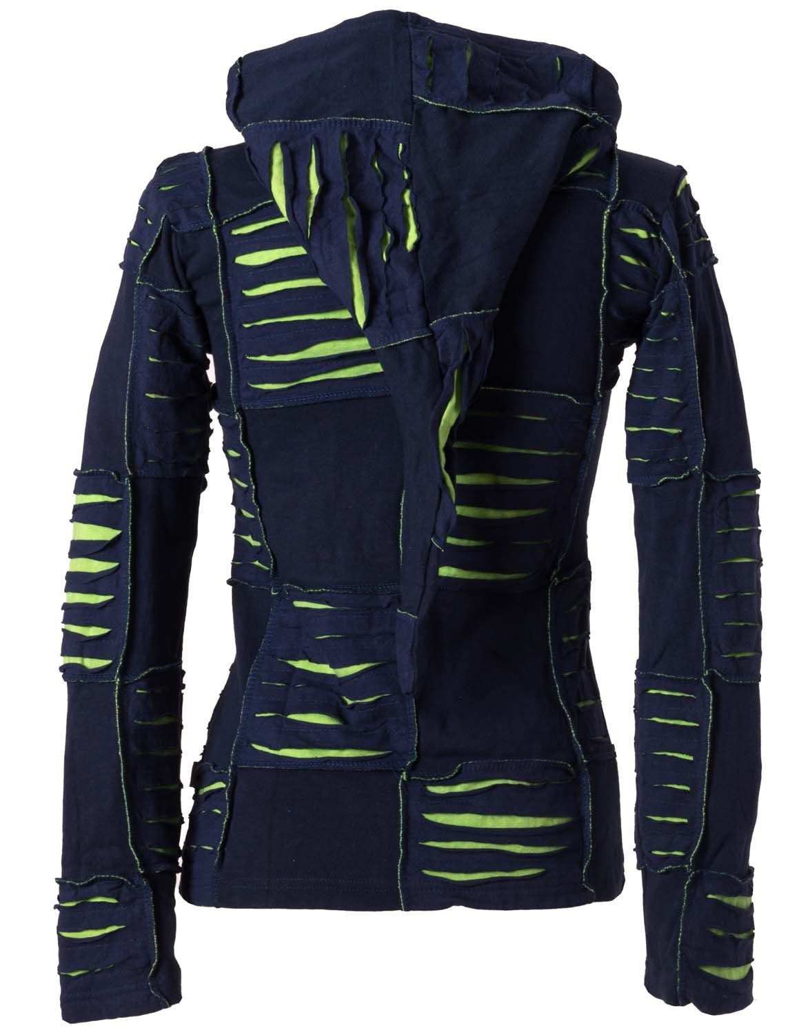 Vishes Kurzjacke Patchwork Jacke mit Cutwork und Zipfelkapuze Boho, Hippie, Elfen, Goa Style