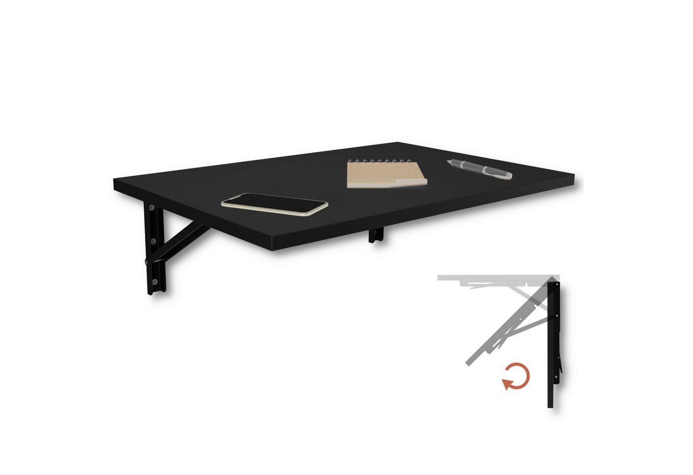 KDR Produktgestaltung Klapptisch 60x40 Wandklapptisch Esstisch Küchentisch Schreibtisch Wand Tisch, Schwarz
